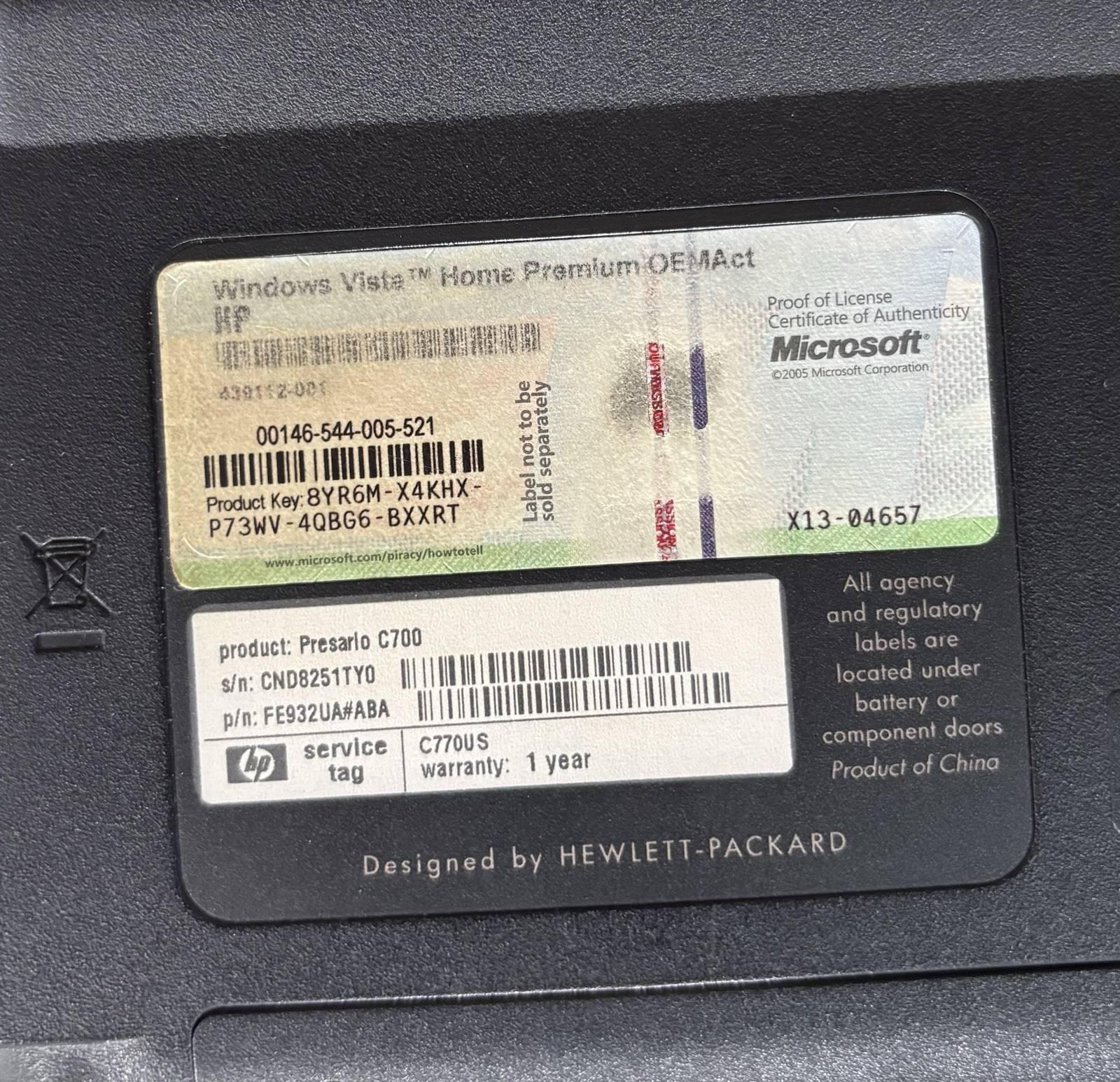Presario C700 Intel Core Duo 1.86G T2390 2G Ram No Power Cord Fresh Vista Instal
