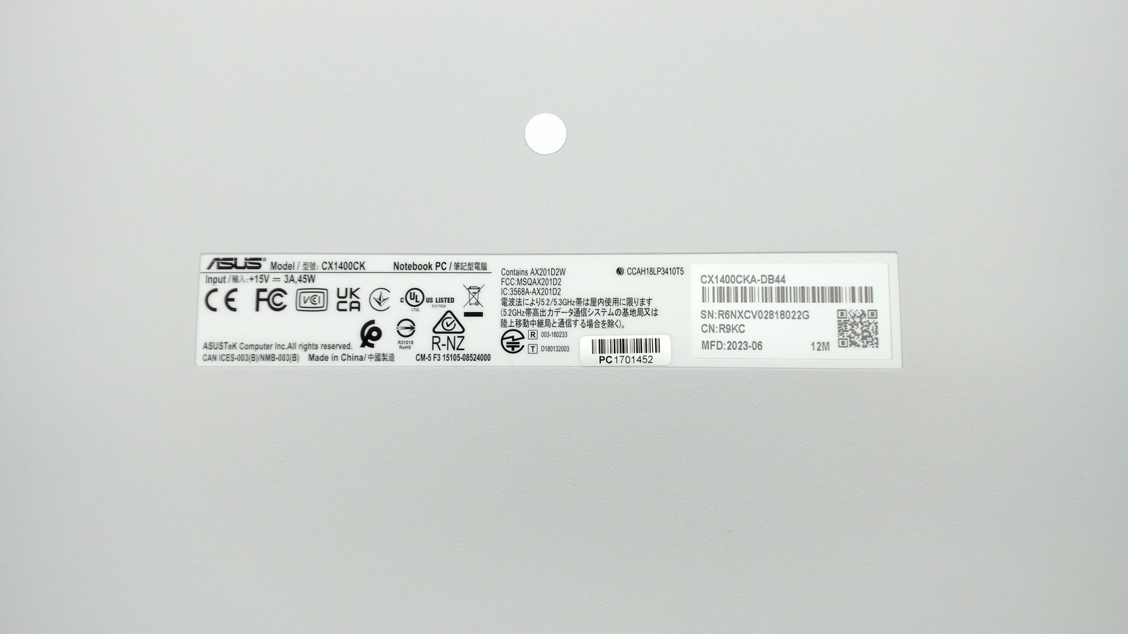 Asus Chromebook CX1 14″ Intel Celeron N4500 4GB 64GB CX1400CKA-DB44 PC1701452