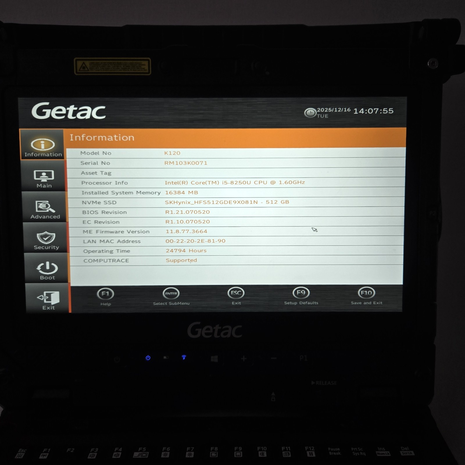 GETAC K120 Toughbook 12.5″ i5-8250U 1.60GHz 512GB SSD 16GB – 4G – GPS – Grade B