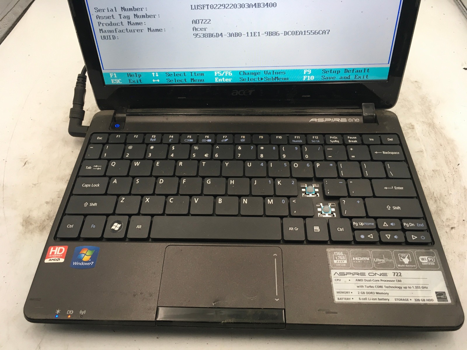ACER ASPIRE ONE 722 – LOT OF 3 – BOOTS TO BIOS – AMD C60 – NO RAM -READ DESC- BB