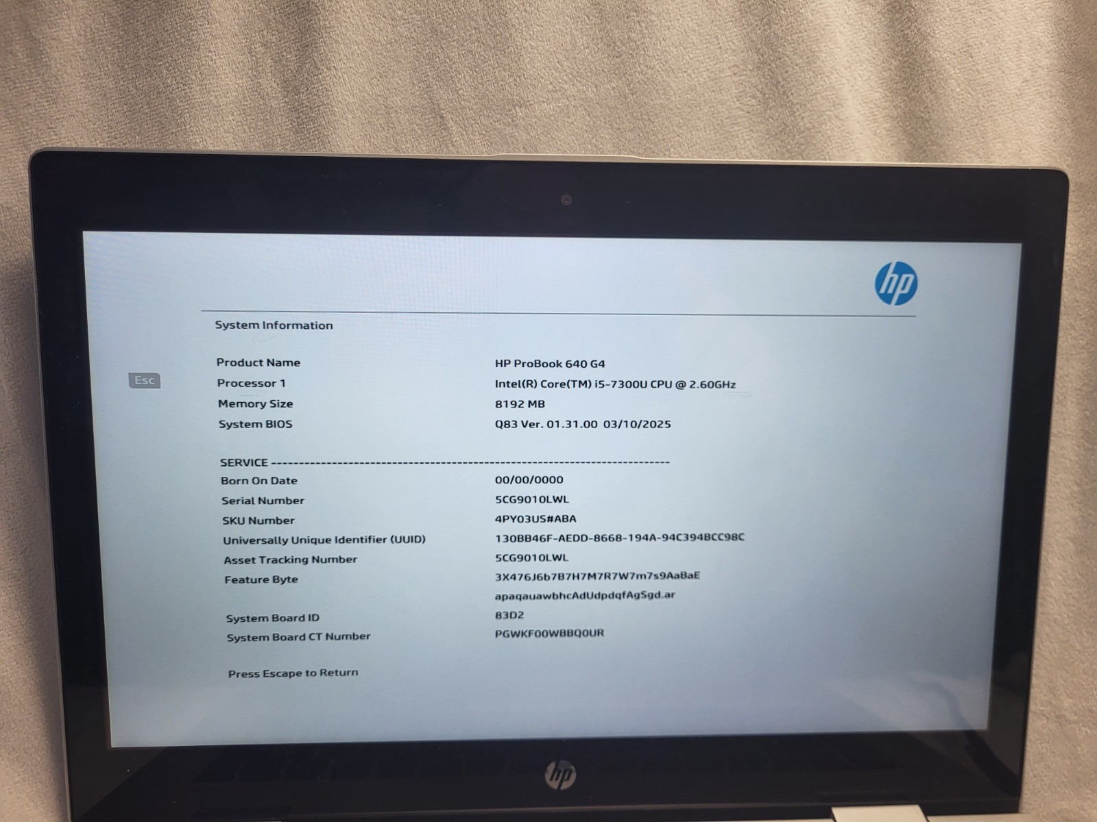 HP ProBook 640 G4 i5-7300u 2.60GHz 8GB RAM Touch Screen No hard drive