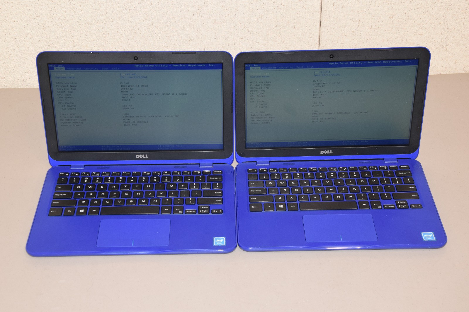 BAD CMOS Lot 2 Dell Inspiron 11-3162 11.6″ Celeron N3060 2GB DDR3L 32GB eMMC