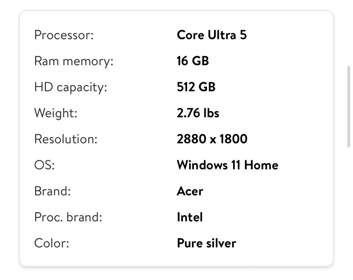 Acer Swift Go 14 Intel Evo Thin & Light Laptop SFG14-72-53BP 16GB RAM 512GB SSD