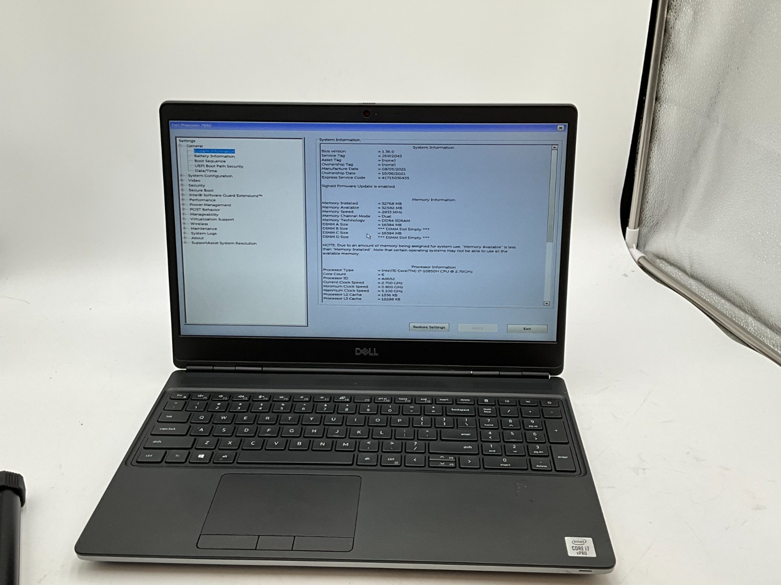 DELL Precision 7550 i7-10850H 2.70gh 32gb 512gb T2000 15.6″ LAPTOP J5W2043