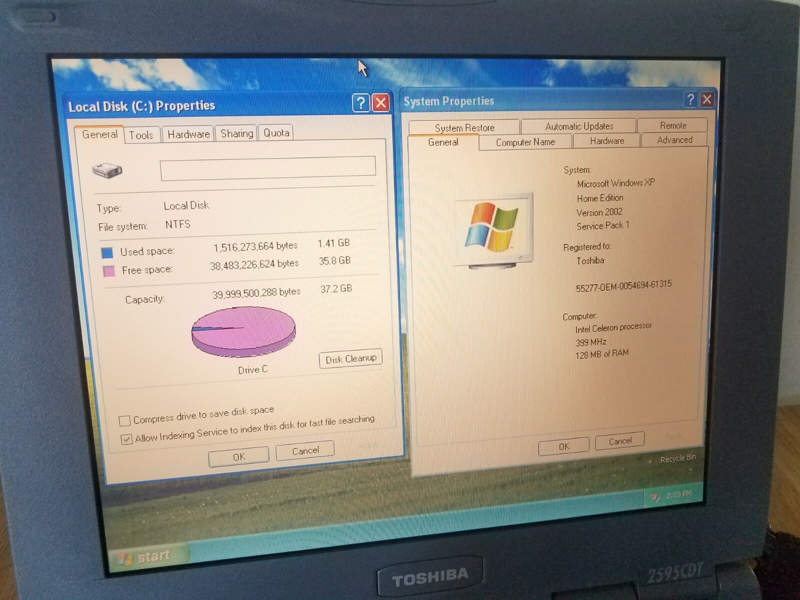 Toshiba Satellite 2595CDT 12.1” TFT(Intel Celeron @ 400MHz,128MB Ram,40GB HDD)