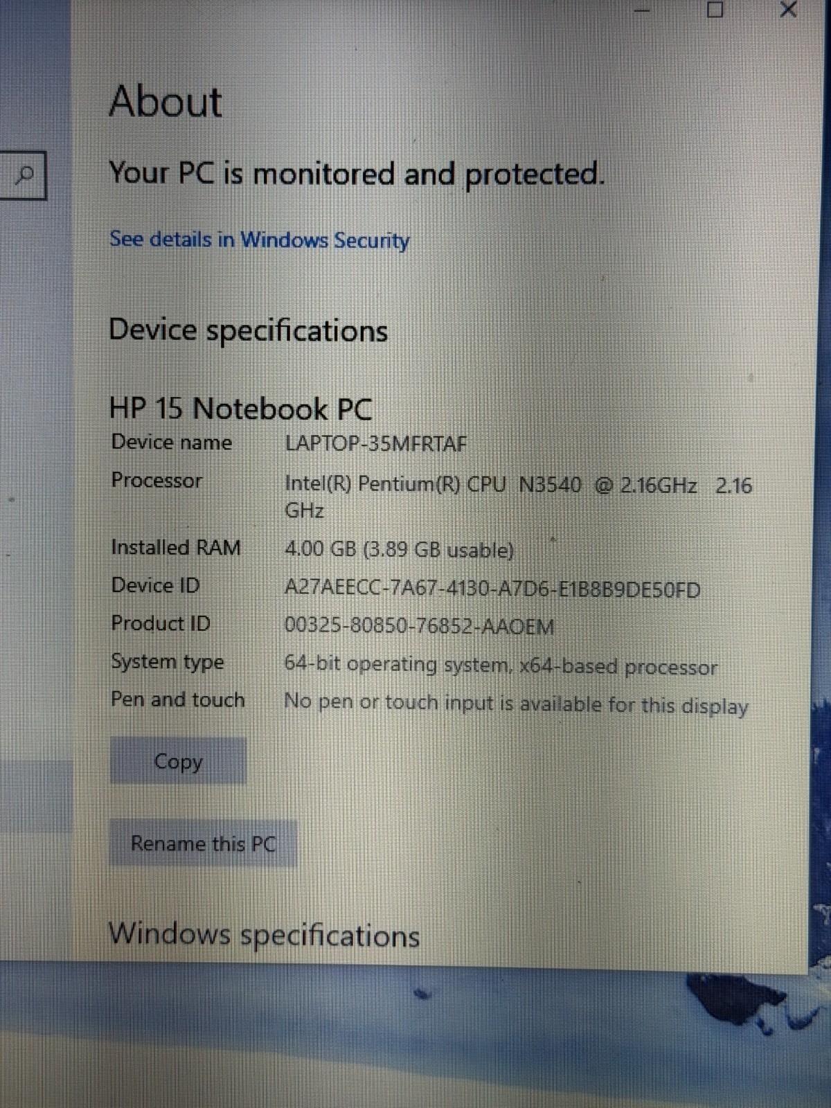hp 15-f271wm N3540 4GB RAM 500GB HDD TESTED