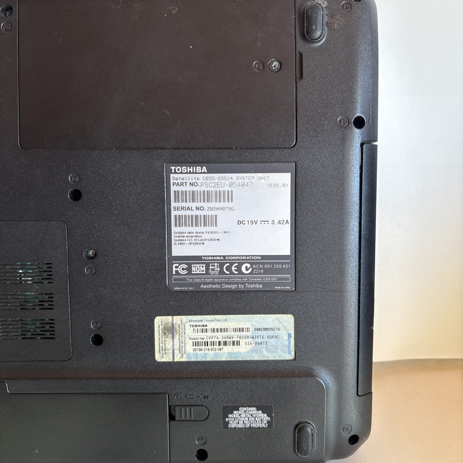 TOSHIBA SATELLITE C655- S5514 – FOR PARTS