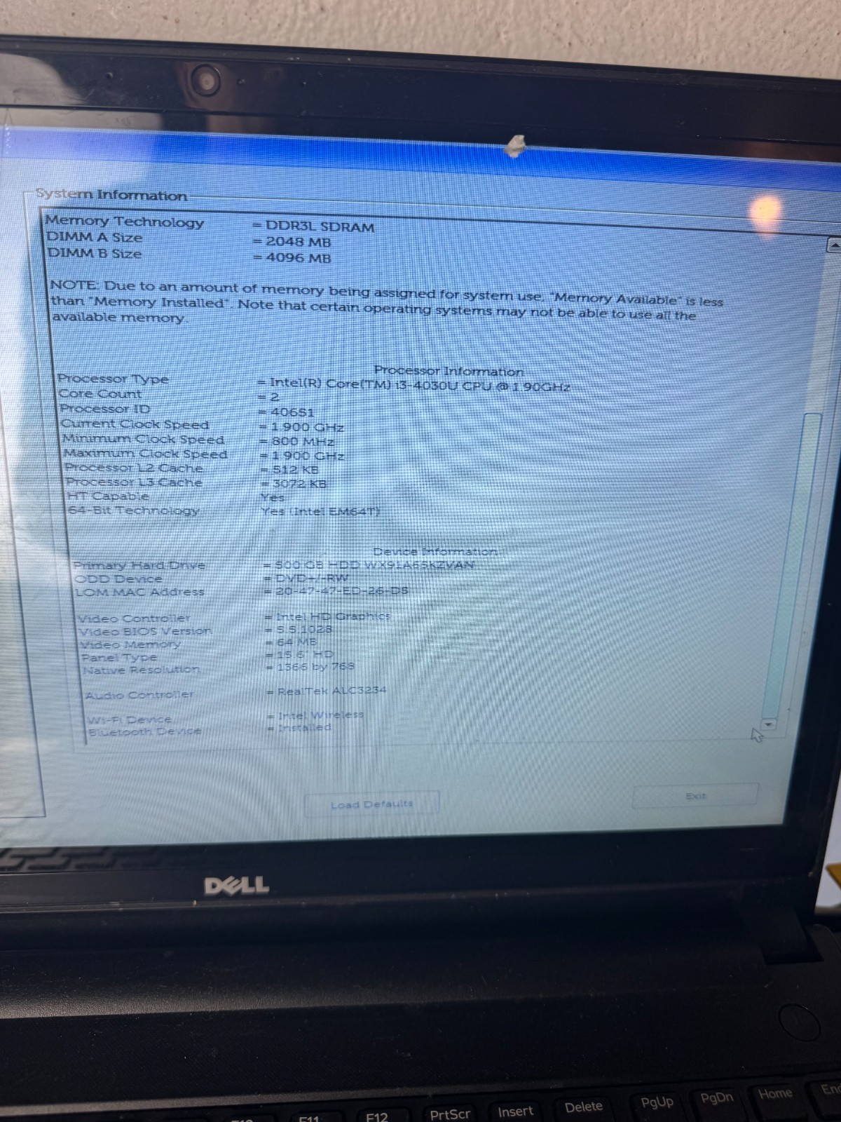 DELL INSPIRON 5558 Core i3-4030U 6GB RAM 500GB HDD 15.6″ Laptop for Repair #5108
