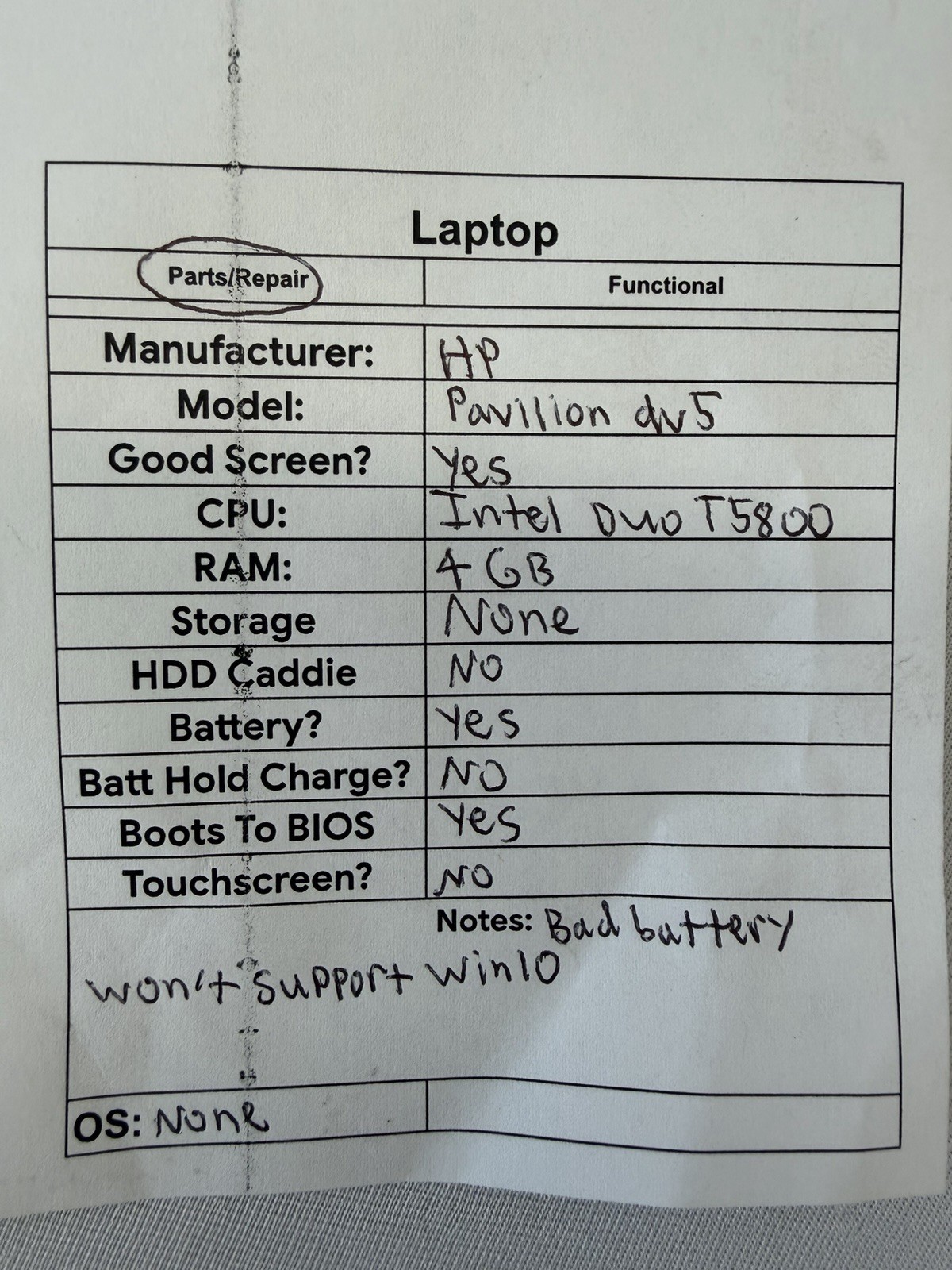 HP Pavillion dv5 Laptop – Good Screen – Intel Duo T5800 – RAM 4GB – Read Des