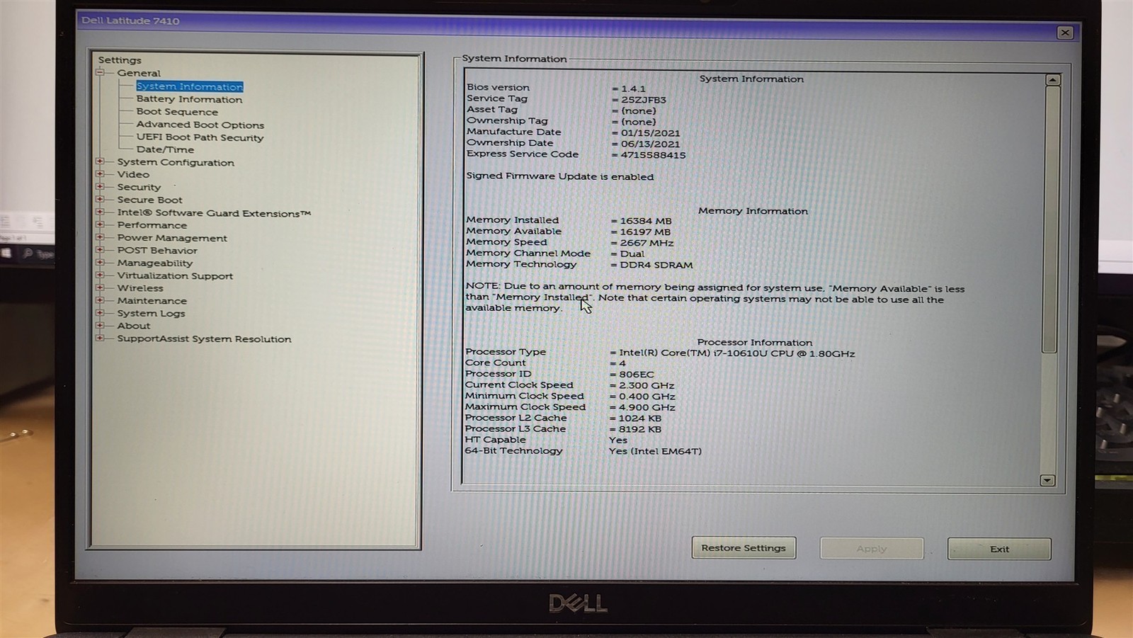 Dell Latitude 7410 Laptop i7-10610U 1.8GHz 16GB 512GB Read Description 155735