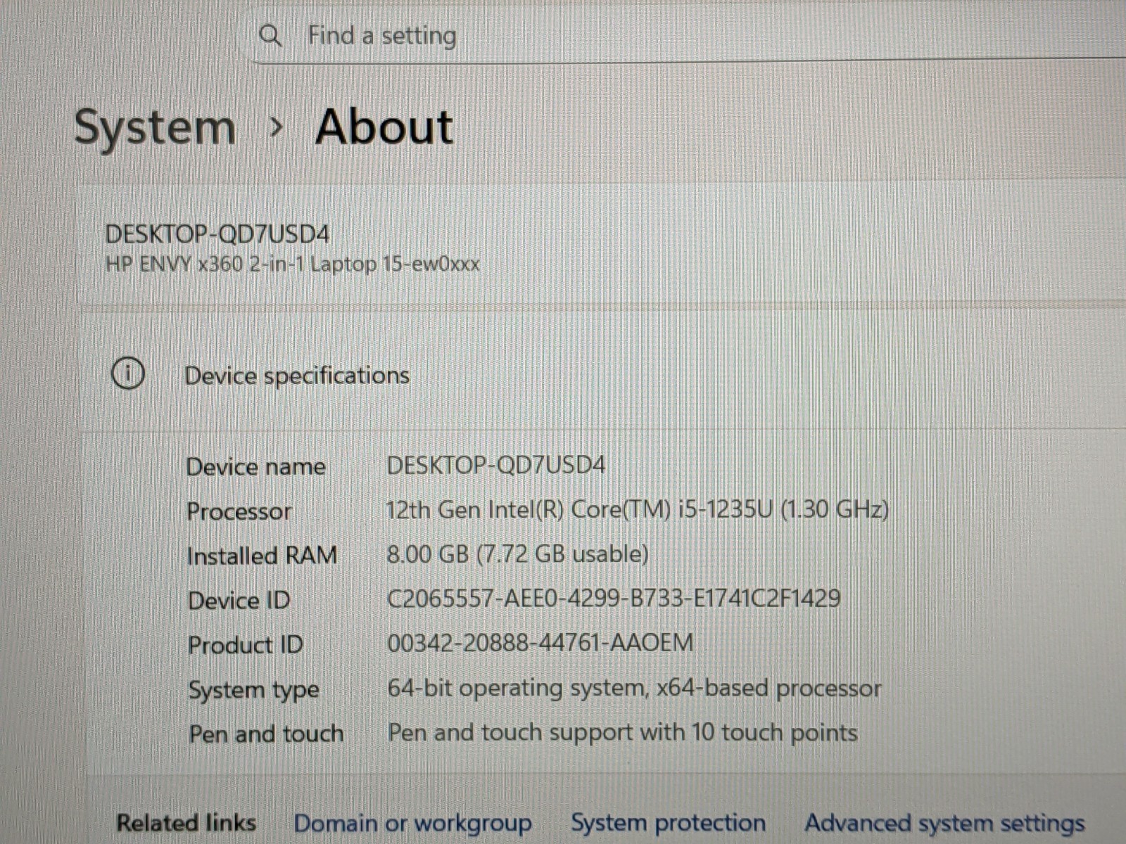 HP Envy x360 2n1 15-ew0013dx 15.6″ FHD TOUCH i5-1235U 1.3GHz 8GB 256GB W11H +PA