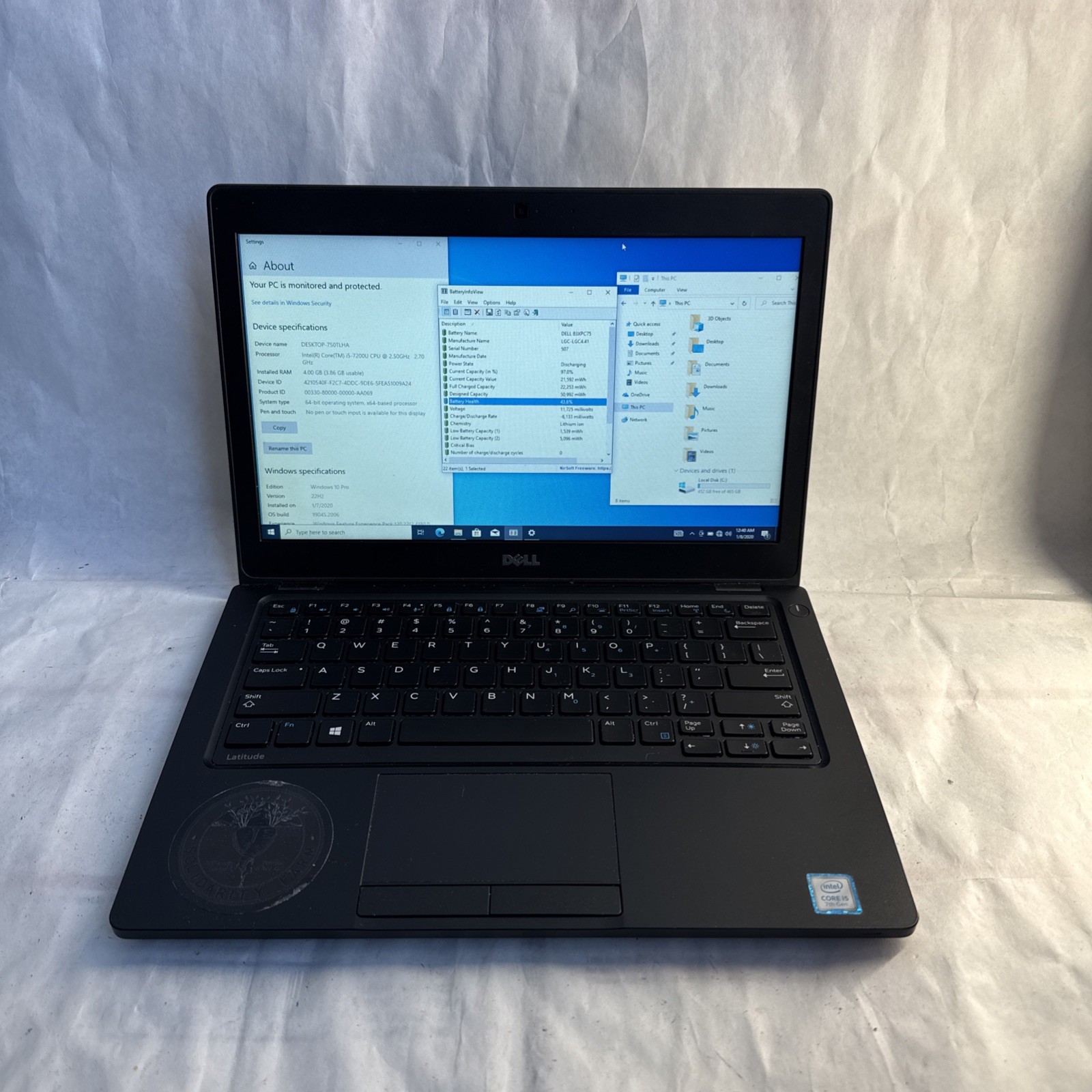 Dell Latitude 5280 12.5″ Laptop Intel i5-7600U @2.50GHz 4GB RAM 512GB HDD Win10P
