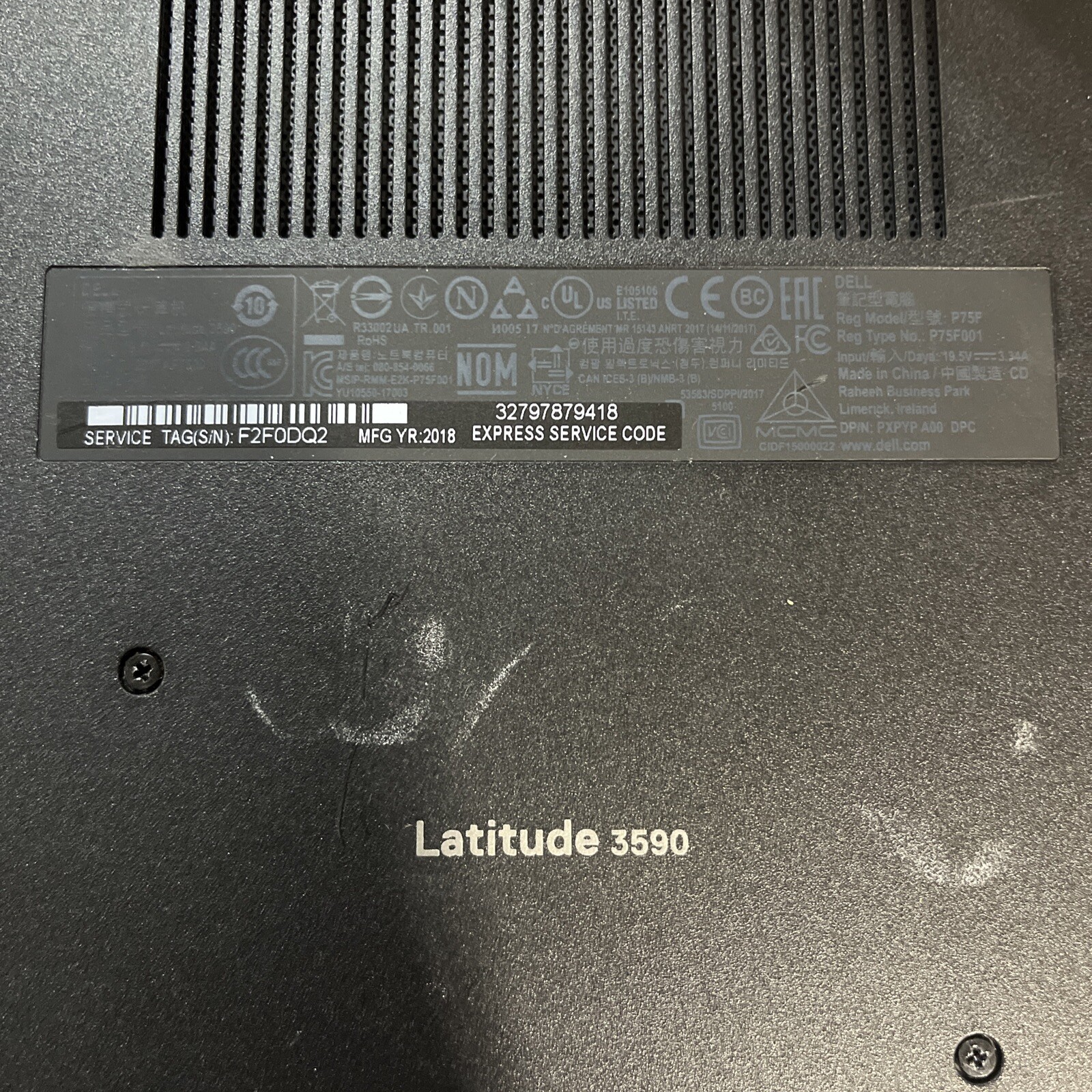 DELL INSPIRON 3590 INTEL CORE I3-7130U 2.70GHZ 4GB RAM NO HD