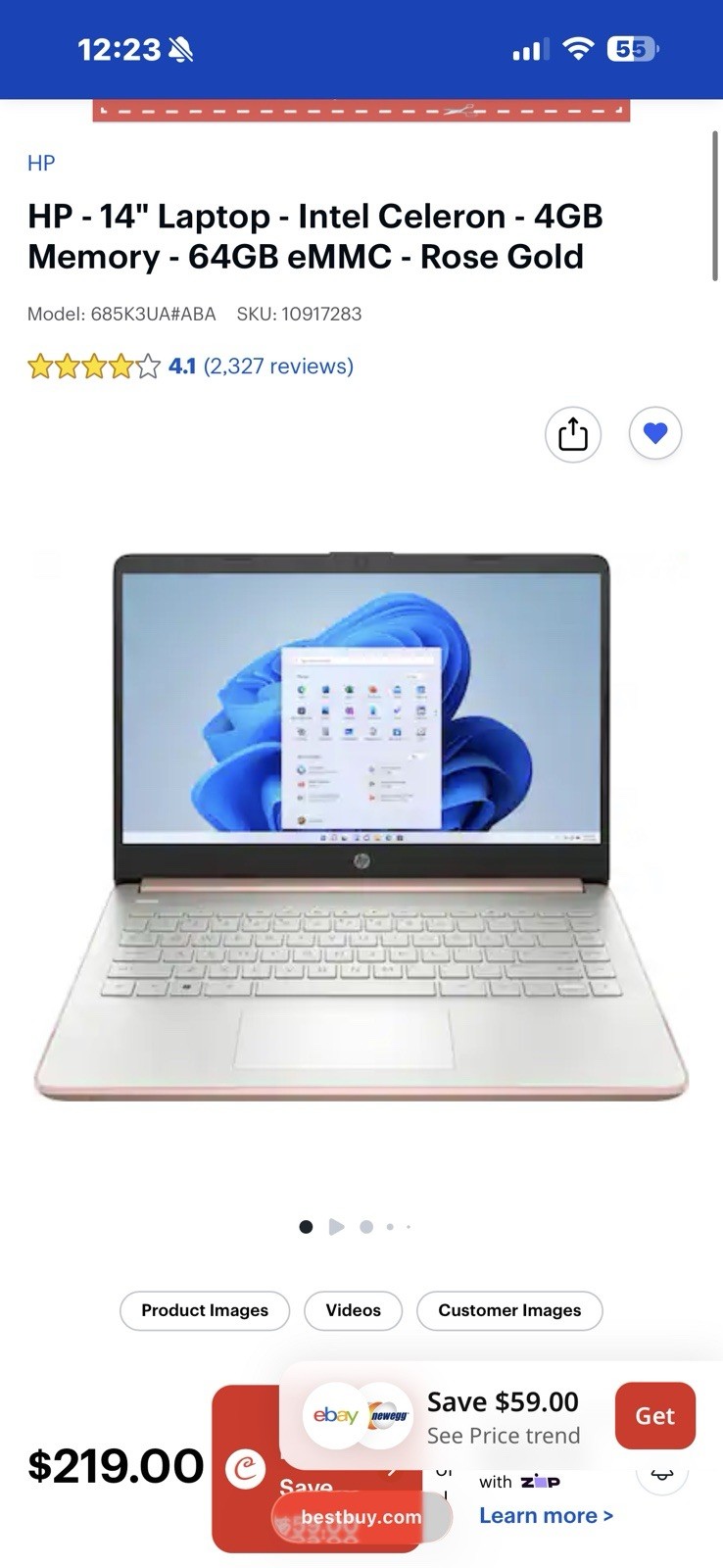 HP – 14″ Laptop – Intel Celeron – 4GB Memory – 64GB eMMC – Rose Gold