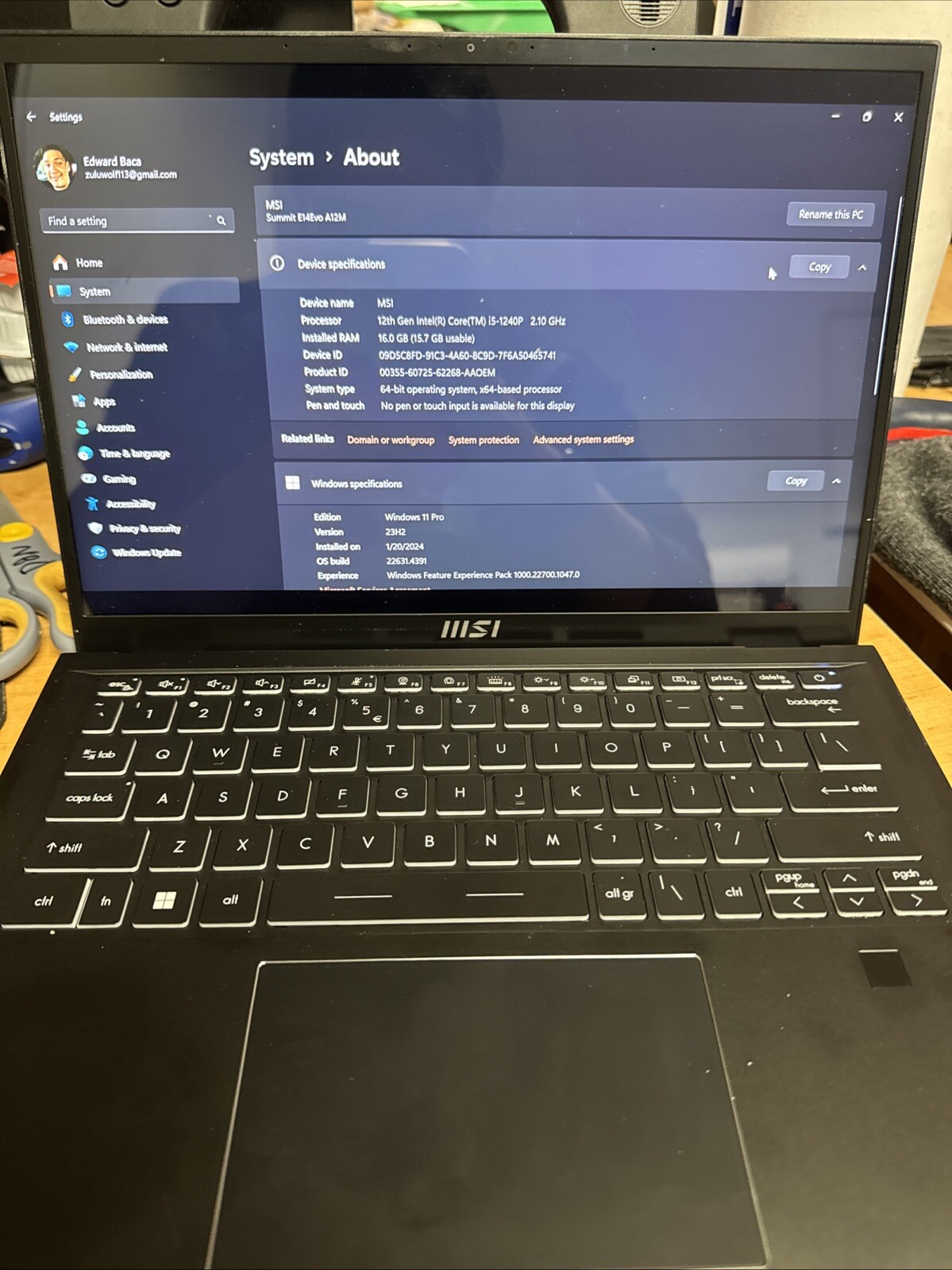 MSI Summit E14Evo A12M-026 – 14″ – Intel i5-1240P 16Gb, 512SSD – Black
