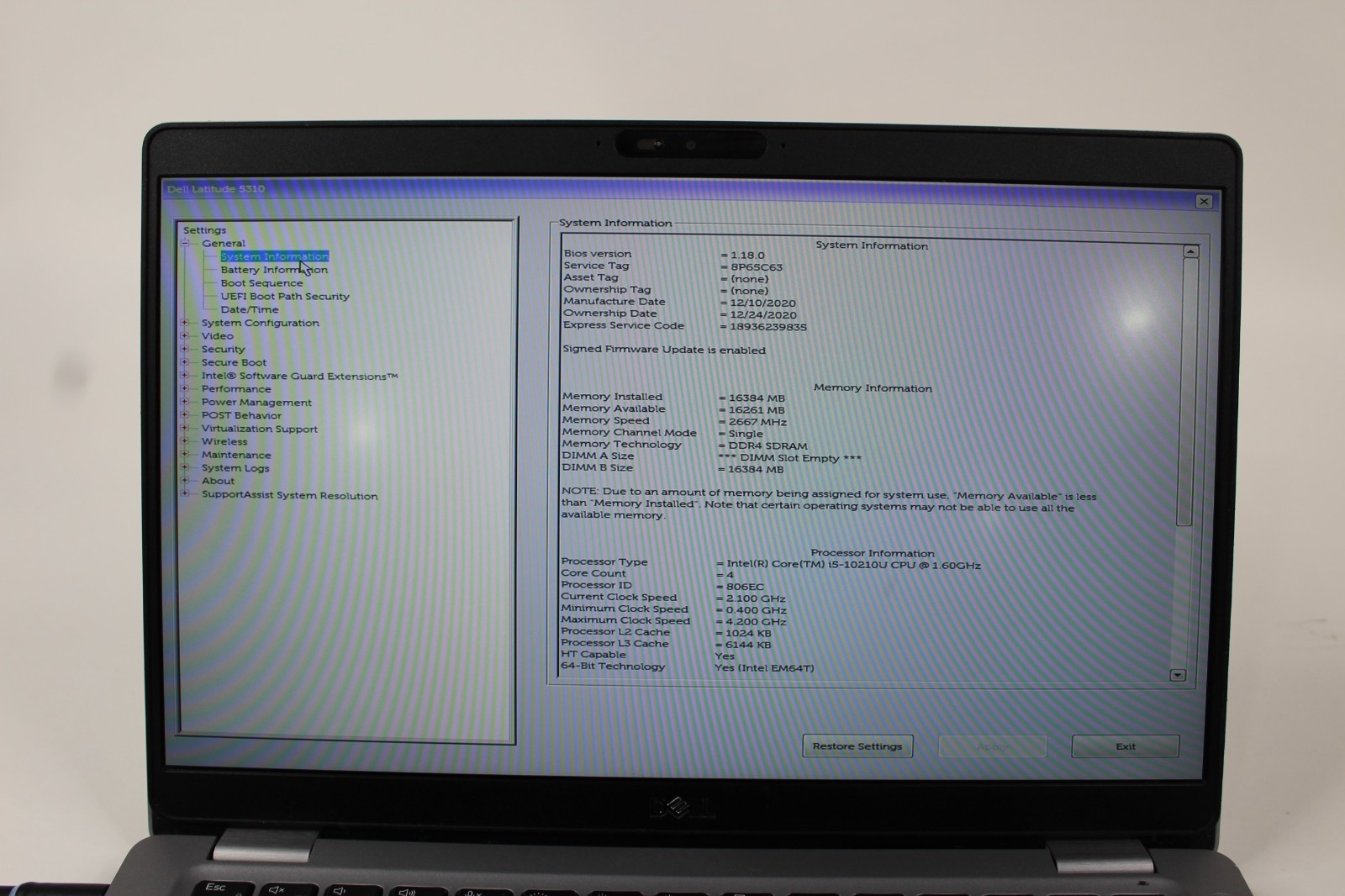 Dell Latitude 5310 | i5-10210U@1.60Ghz | 8GB RAM | No OS/HDD/Charger | D Condit