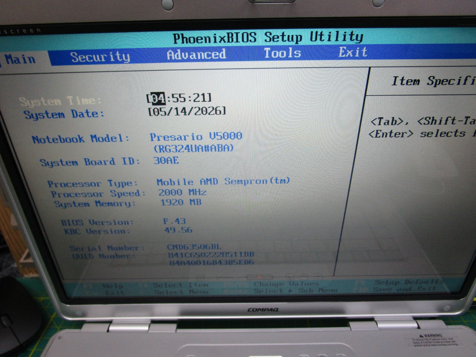 COMPAQ PRESARIO V5000 LAPTOP AMD 3300+ SEMPTRON 2GB RAM NO HDD NO O/S 💻🛠️