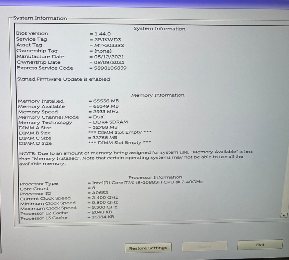 Dell Precision 7750 17″ NVIDIA Q. RTX 4000 2.4GHz Intel Core i9-10885H 64GB 1TB