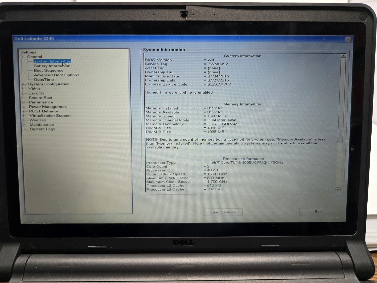 Dell Latitude 3340 Laptop Core i3-4005U 1.70 GHz 8 GB RAM NO HD NO OS #58