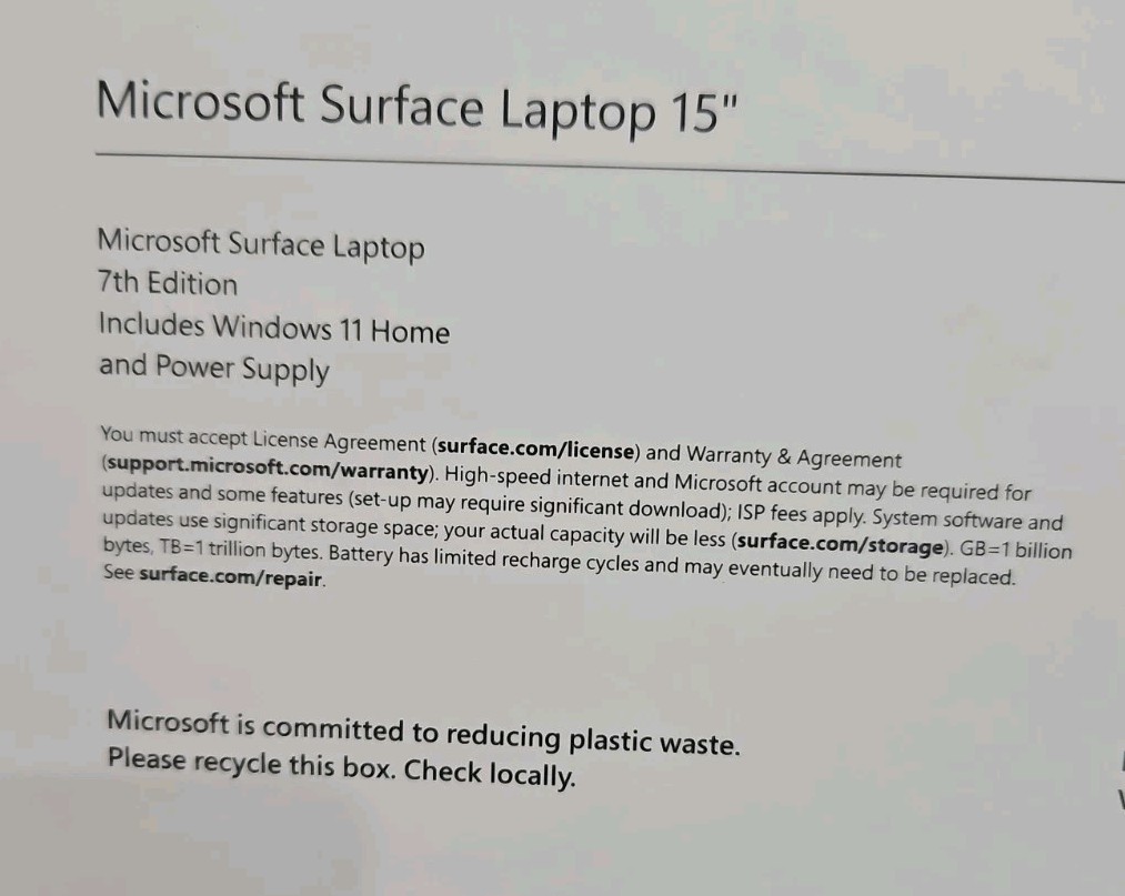 Microsoft 2037 Surface Laptop Snapdragon X Elite 16GB Go RAM GT RAM 512GB