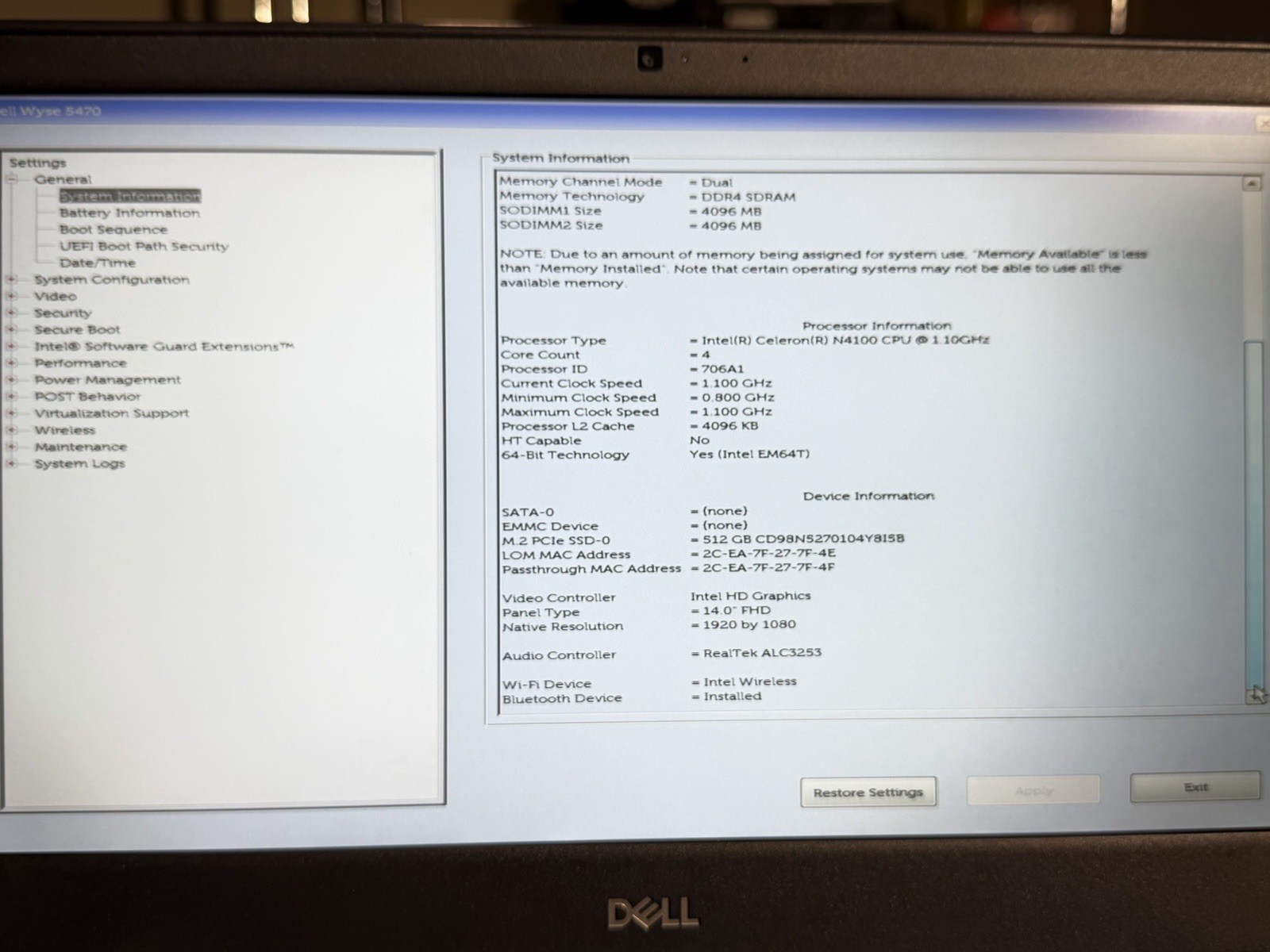 Dell Wyse 5470 Laptop 14” 8GB RAM 512GB SSD Ubuntu 24.04 LibreOffice WiFi Webcam