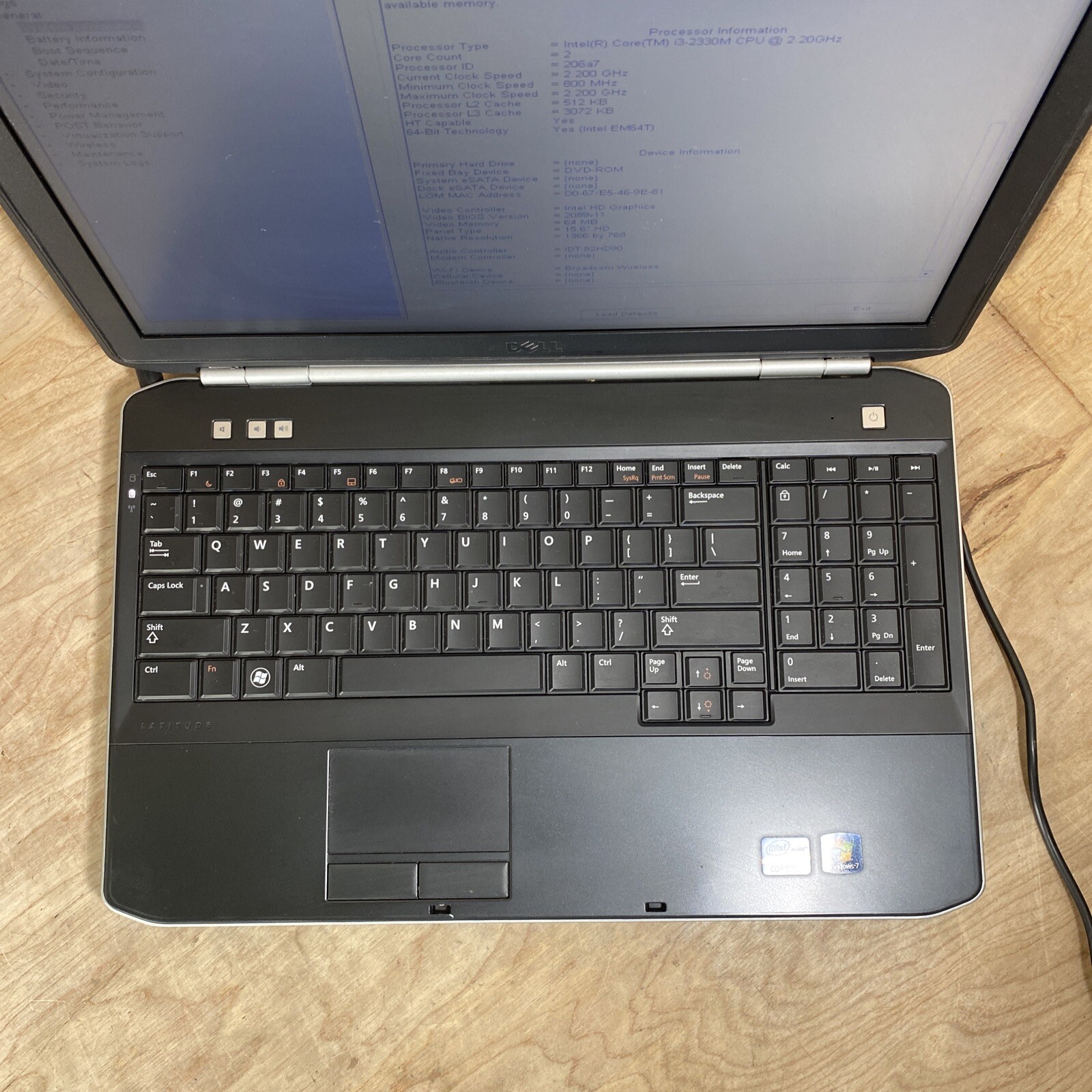 Dell Latitude E5520 i3-2430@2.26GHz | 8GB | NO HDD | NO OS | BIOS OK | POWERS ON