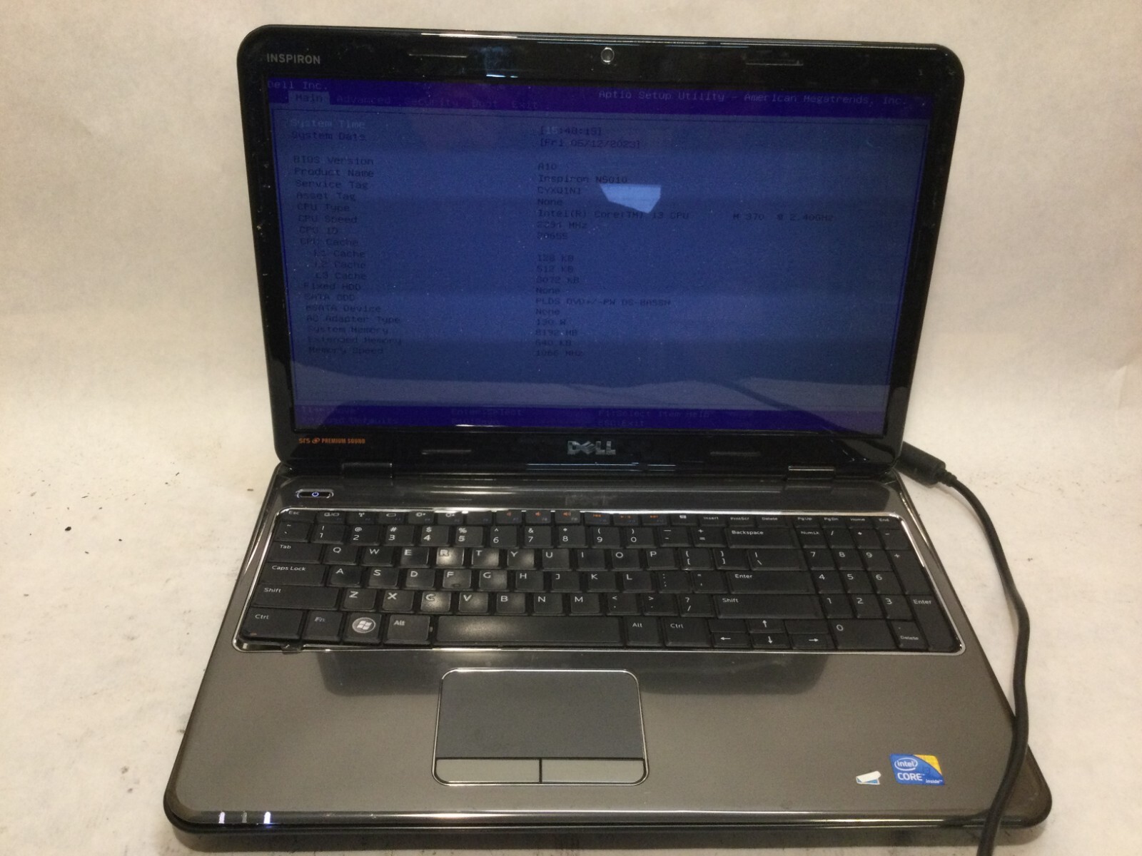Dell Inspiron N5010 15.6” / Intel Core i3 M370 @ 2.40GHz / (MISSING PARTS!) -MR