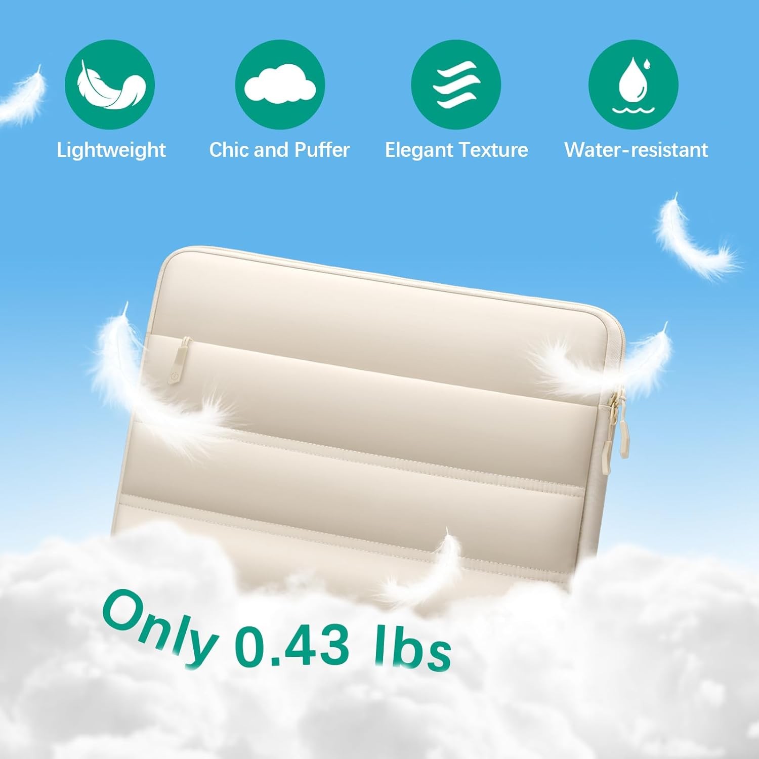 Waterproof Sleeve for 15.6 Inch Laptop, Sand Color with Small Bag & Horizontal P