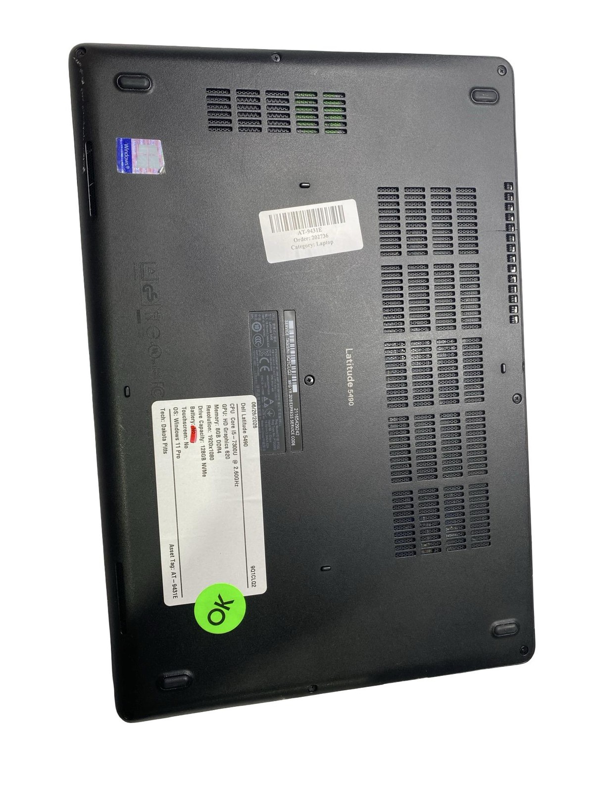 Dell Inc Latitude 5490 Core i5 7300U 8GB 128GB Win11Pro Grade C No Battery