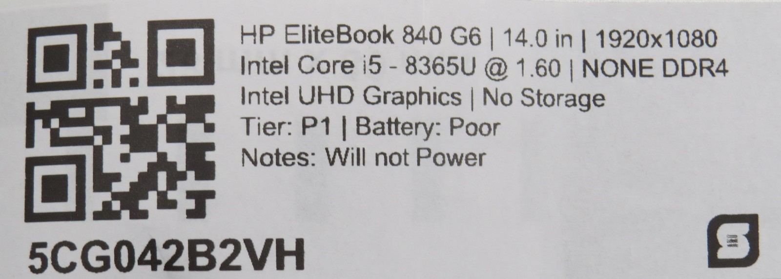 HP EliteBook 850 G6 | i5-8365U @ 1.6GHz | 15.6″ | No RAM/HD/OS/AC *PARTS*
