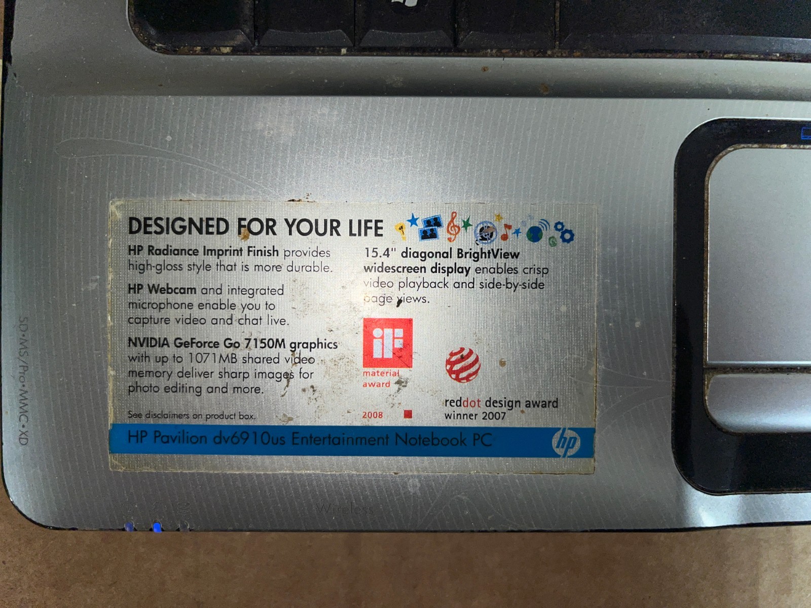 HP Pavilion dv6910US 15.4″ Laptop For Parts/Repair -no hard drive