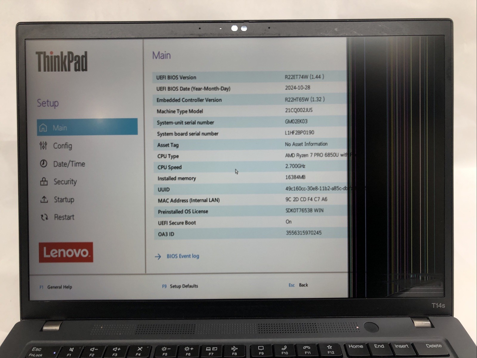 Lenovo ThinkPad T14s, AMD Ryzen 7 Pro 6850U @2.70Ghz, 16GB RAM, NO SSD/OS, READ*