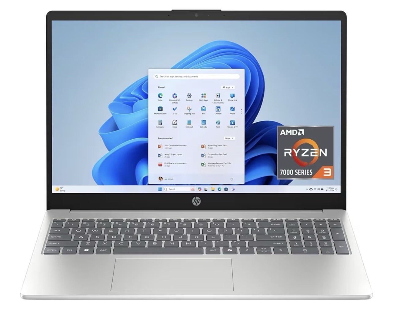 HP 15.6″ HD LED Touchscreen Ryzen 3 7320U 8GB 128GB SSD Win11Home S Mode Silver