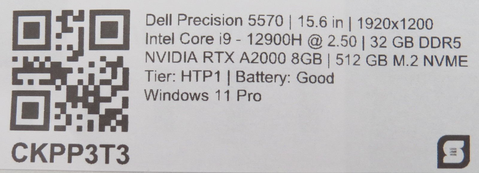 Dell Precision 5570 i9-12900H@2.5GHz | 32GB DDR5 | 512GB m2 | Win 11 | No AC