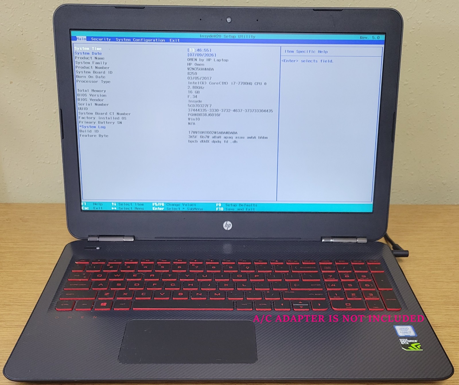 HP Omen 15-ax243dx Gaming Laptop i7-7700HQ 2.80GHz 16GB Gtx 1050 No OS/SSD