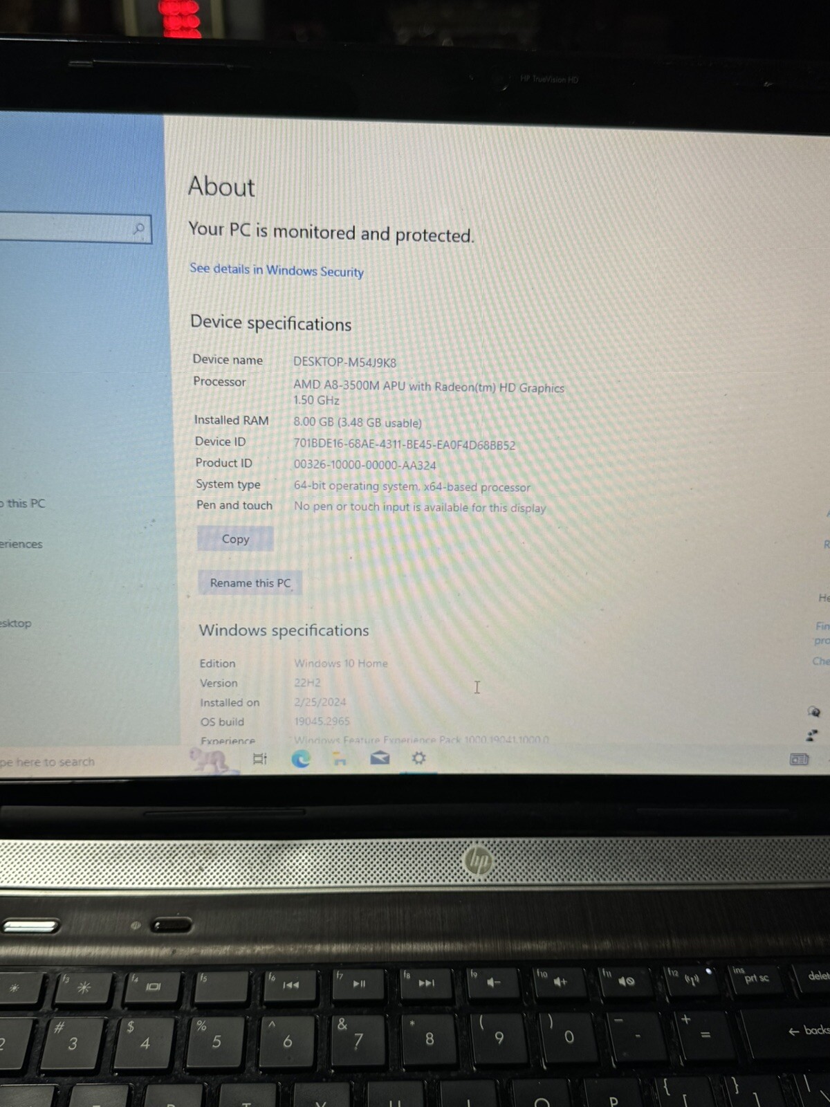 HP Pavilion dv6-6145dx / AMD A8-3500M @ 1.50GHz Works