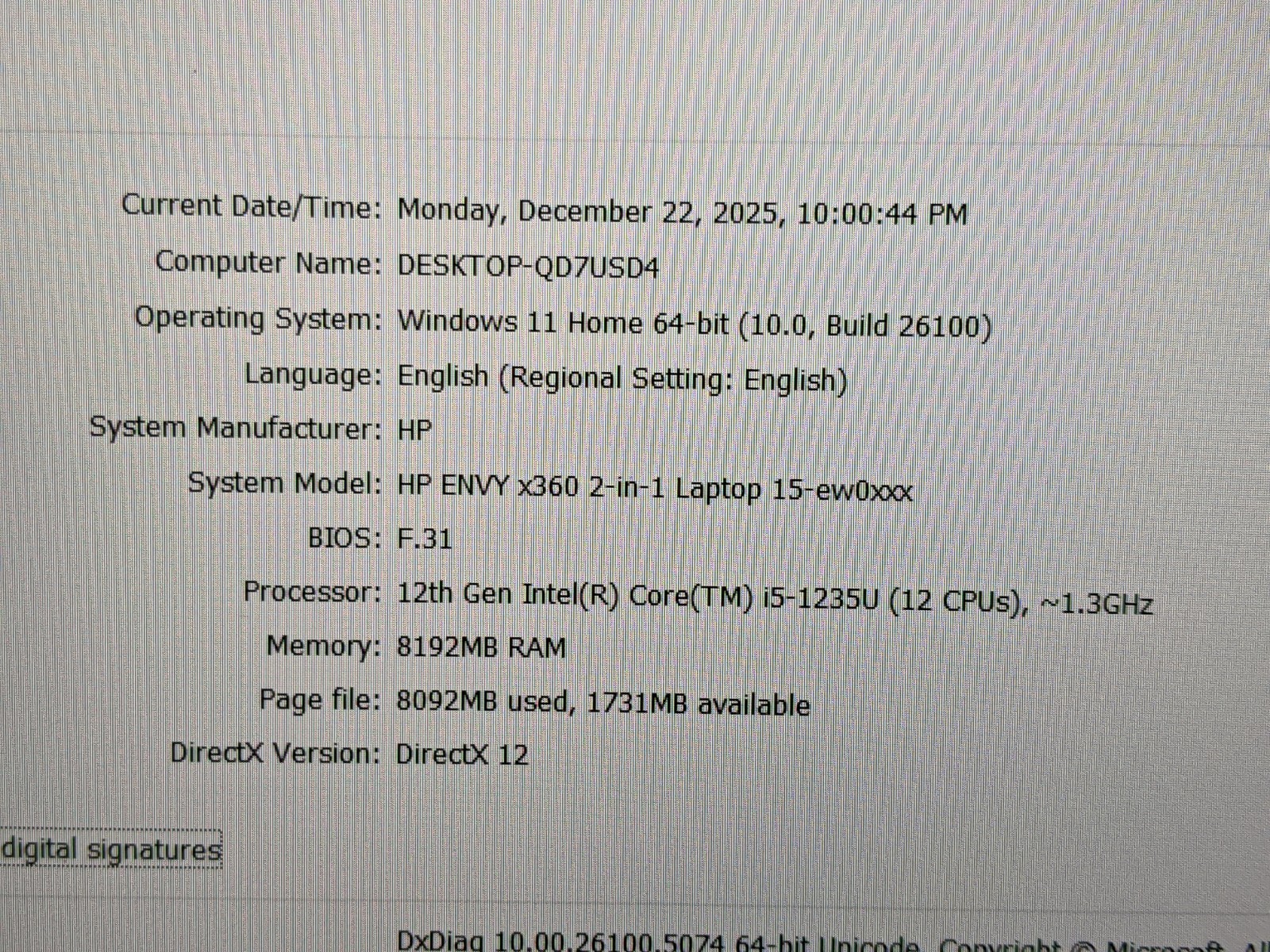 HP Envy x360 2n1 15-ew0013dx 15.6″ FHD TOUCH i5-1235U 1.3GHz 8GB 256GB W11H +PA