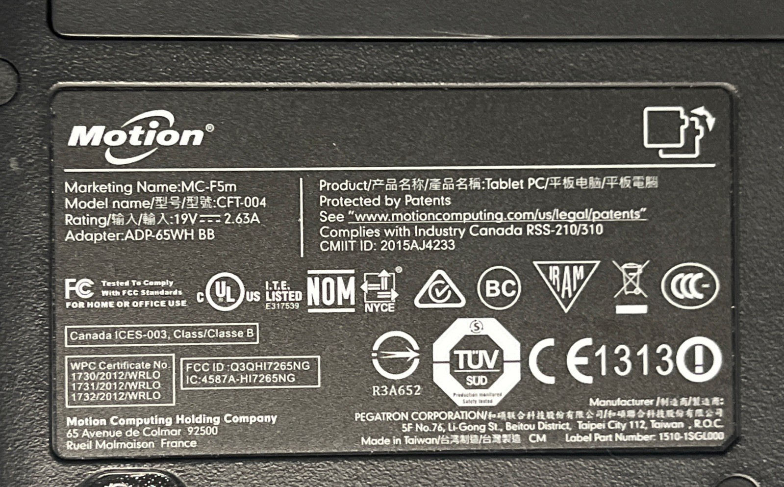 Motion Xplore MC-F5m CFT-004 Tablet PC Core i5 New With A/C Adapter Read Descrip
