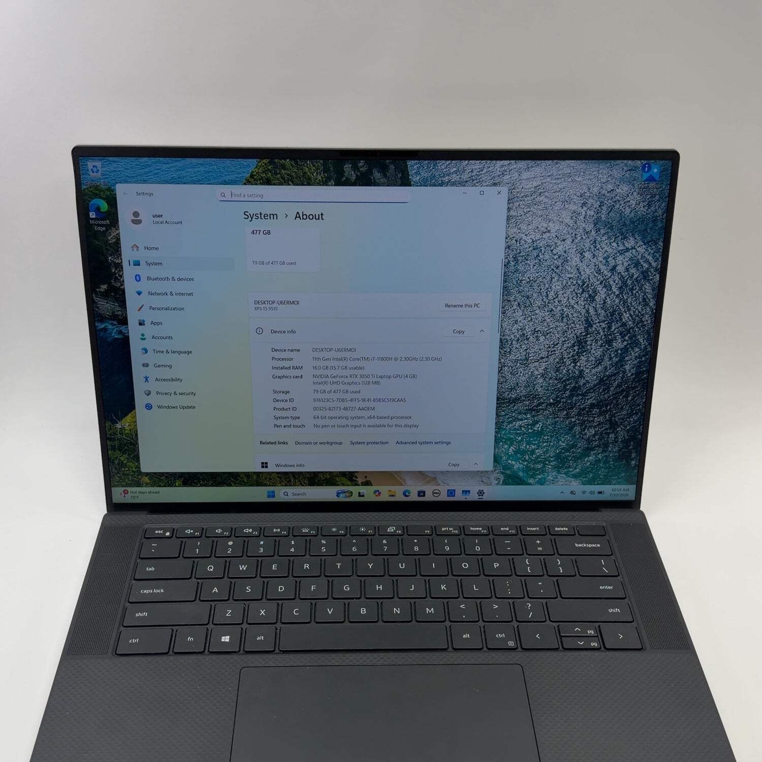 Dell XPS 9510 15.6″ i7-11800H 2.3GHz 16GB RAM 512GB SSD GeForce RTX 3050 Ti