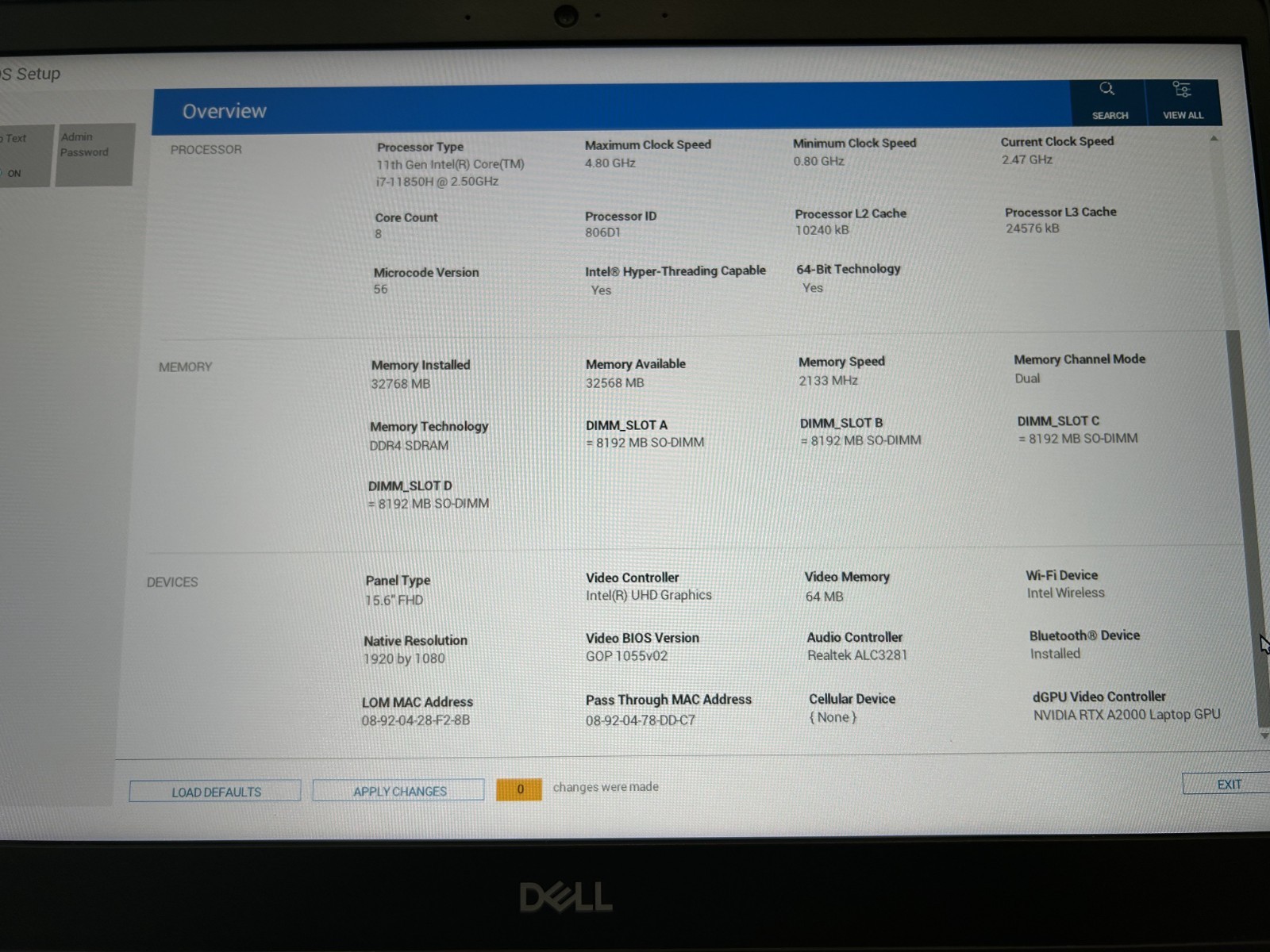 Dell Precision 7560 16″ Core i7- 11850H 32GB RAM 1TB NVMe NVIDIA RTX A2000 GPU