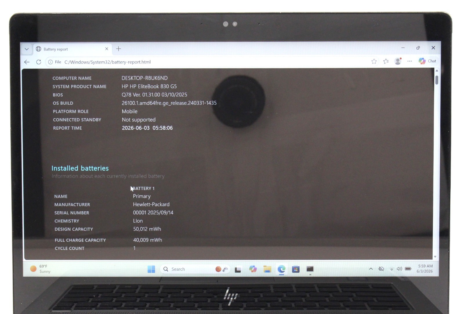 HP Elitebook 830 G5 13.3″ 1.6GHz i5-8250U 256GB SSD 8GB RAM Win 11 Pro ; 6181339