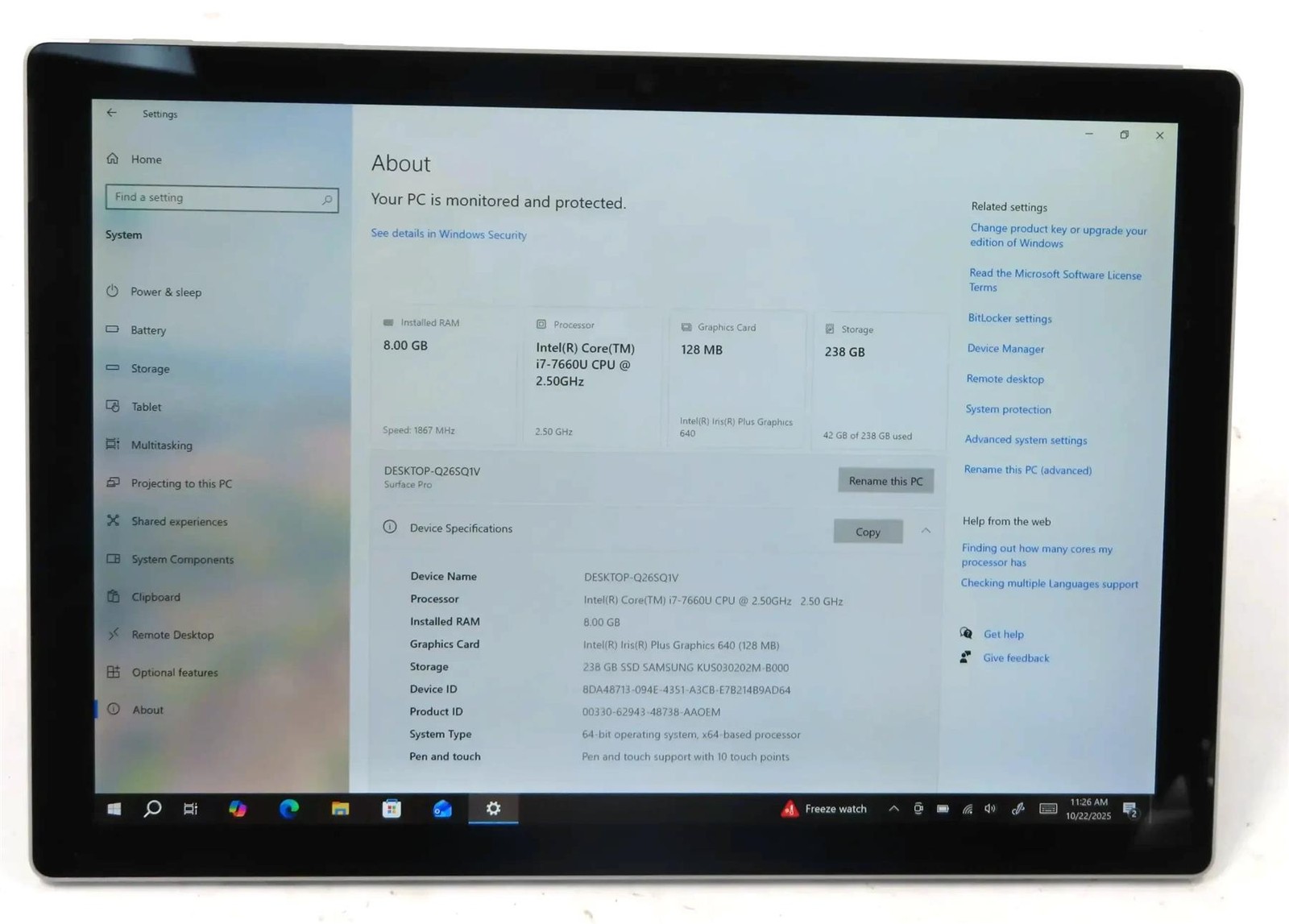 Microsoft Surface Pro 5 1796 Core i7-7660U 2.50GHz 8GB 256GB