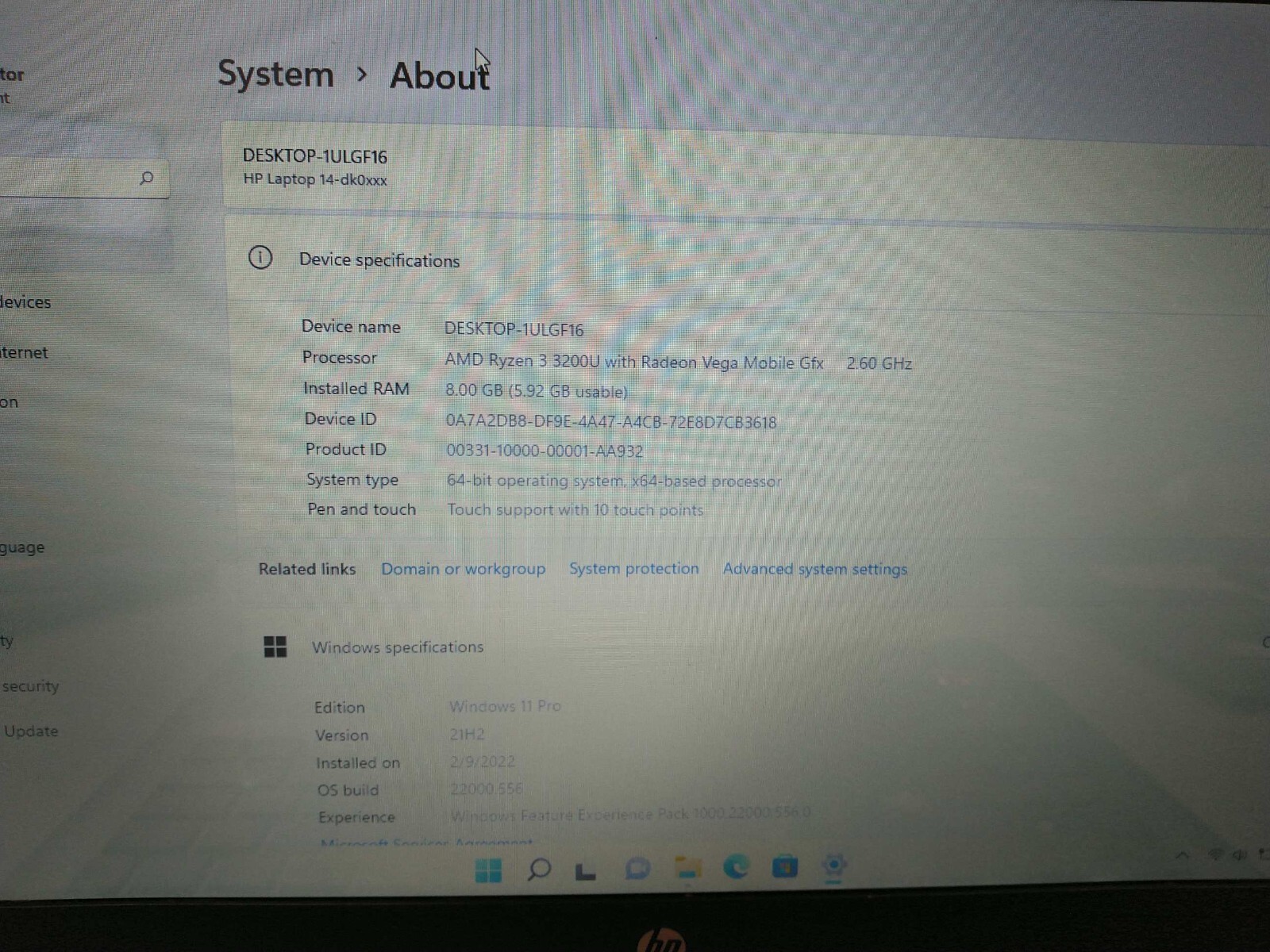 HP Laptop 14-dk0731ms Ryzen3 3200U 2.6GHz 8gb ram 128gb SSD charger 5CG9403C51