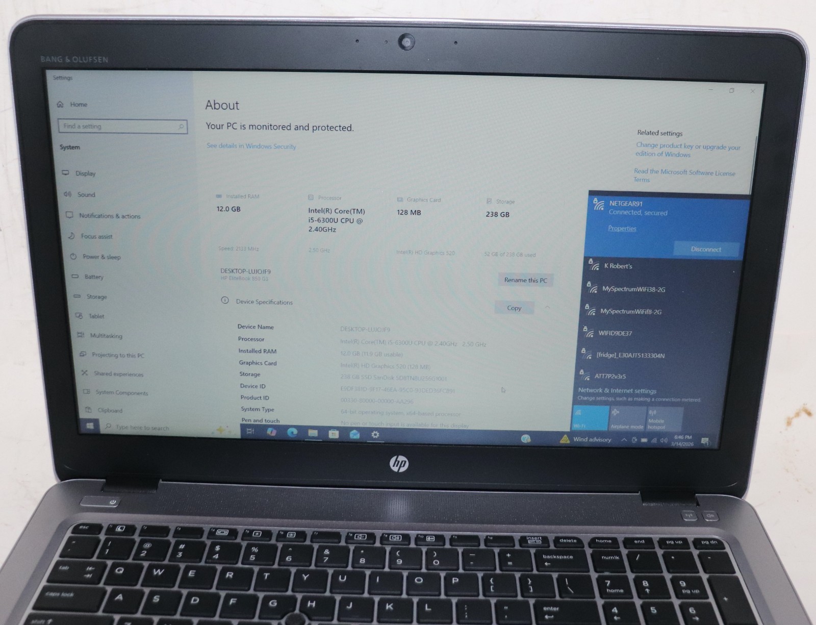 HP EliteBook 850 G3 |Intel Core i5@2.40 GHz|12GB RAM|256GBSSD|WIN 10 Prof|Webcam