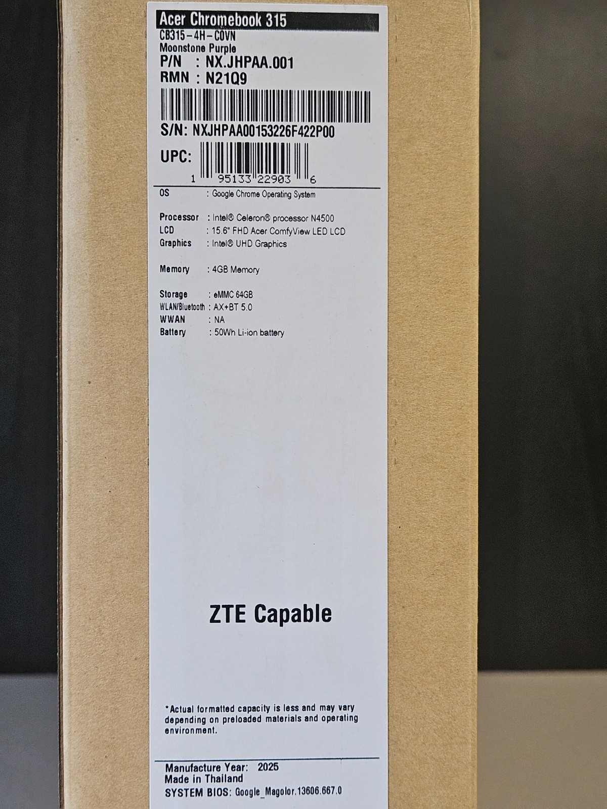 Acer Chromebook 315 CB315-4H-COVN 15.6″ N4500 4GB Moonstone Purple -New & Sealed