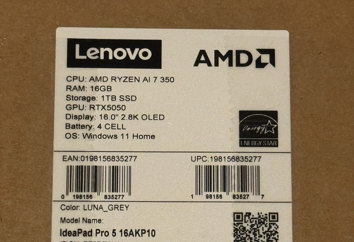 Lenovo IdeaPad Pro 5 16″ 2.8K OLED Laptop Ryzen AI 7 350 16GB 1TB RTX 5050 Bag