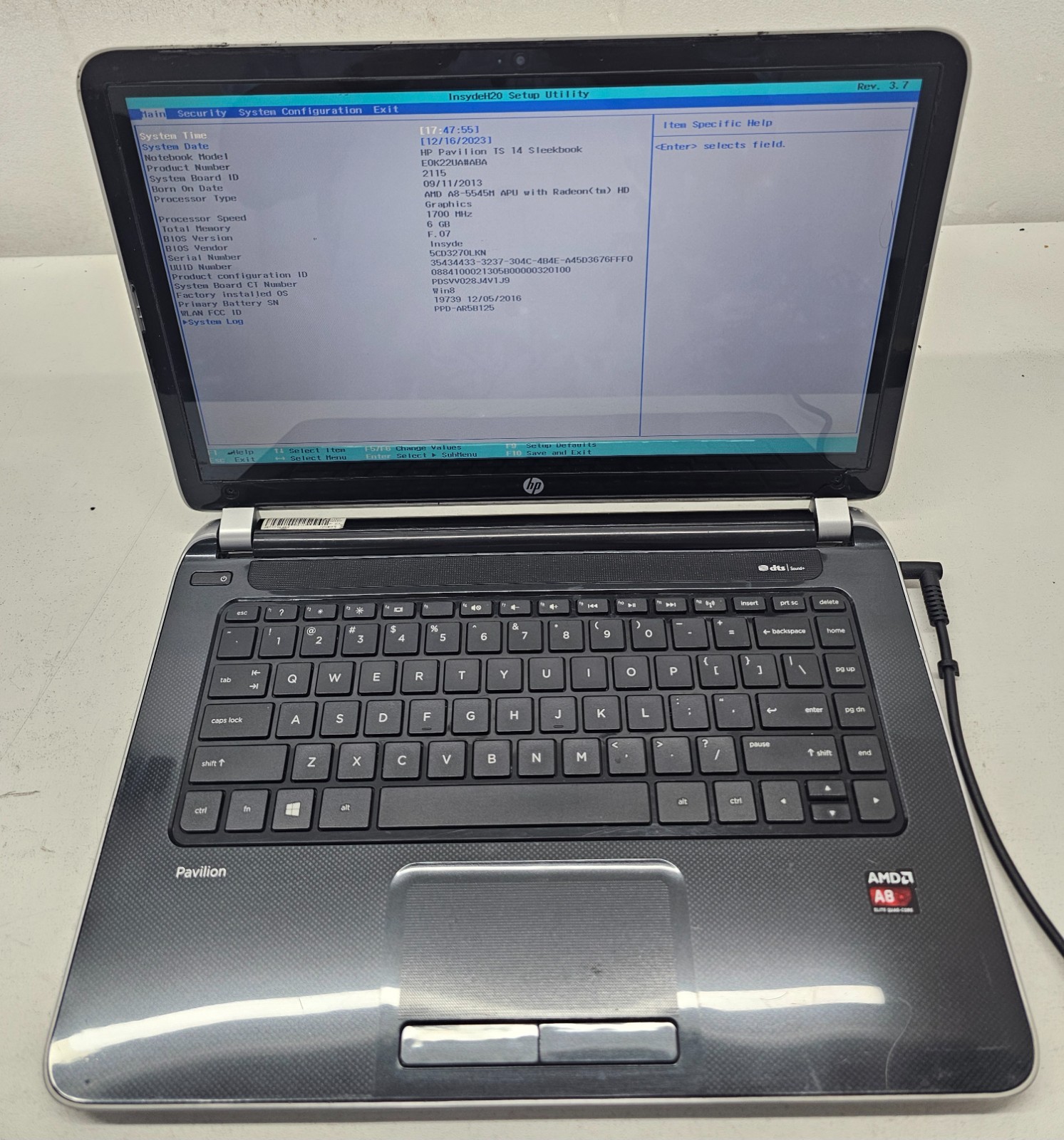 HP Pavilion TS 14 Sleekbook 14-f027cl Laptop AMD A8-5545M 6GB RAM NO HD/OS (FL)