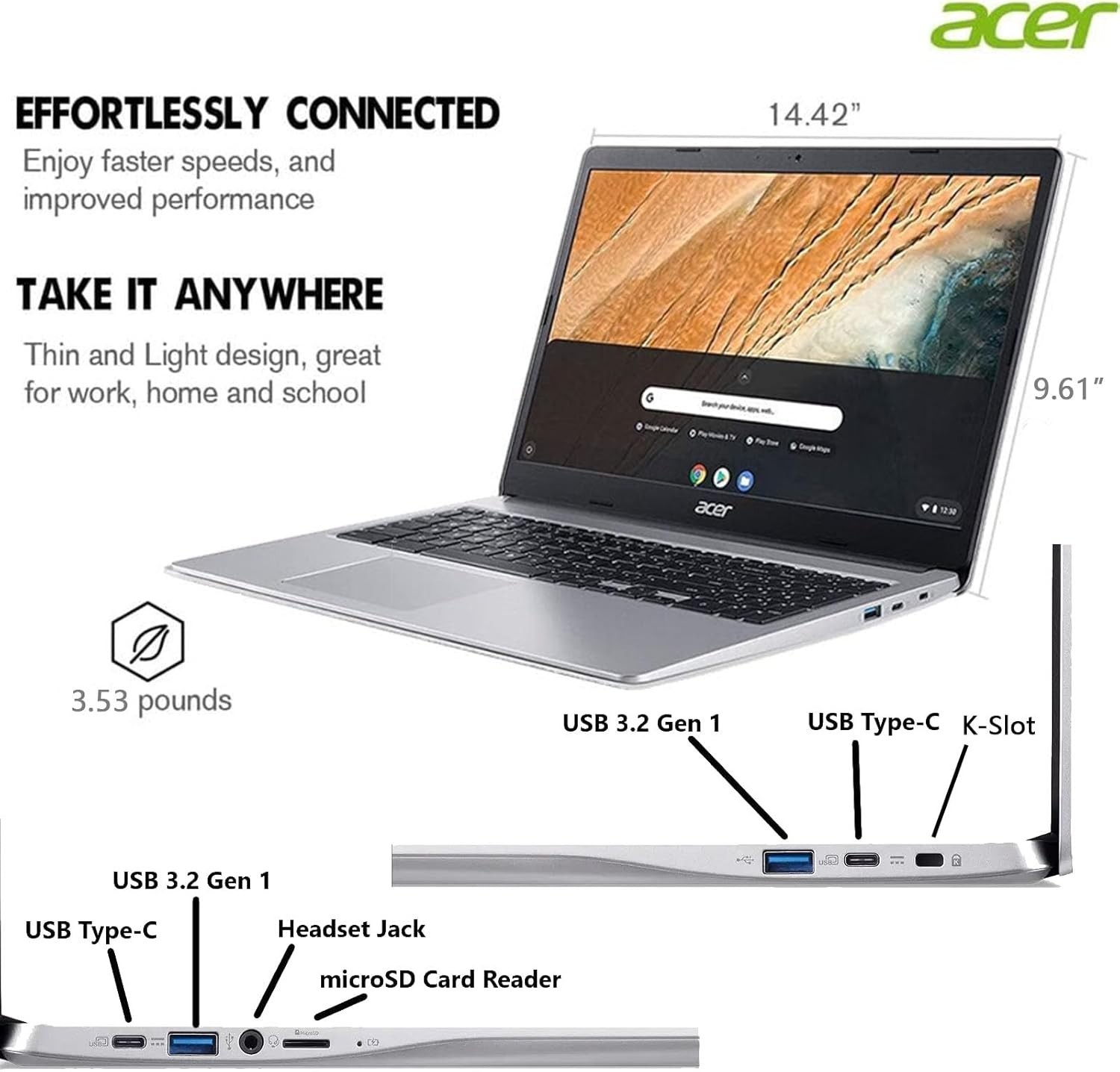 🔥 BRAND NEW🔥Acer Chromebook 15.6″ Quad-Core N6000 4GB 128GB eMMC Chrome Sleeve