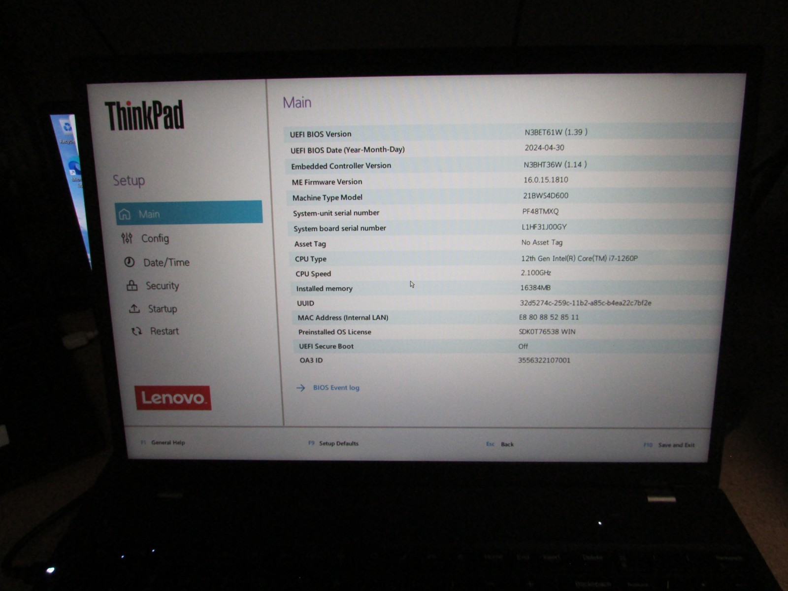 Lenovo ThinkPad T16 Gen 1 16″ Touch i7-1260P 16GB RAM, NO SSD BAD SYSTEM BOARD