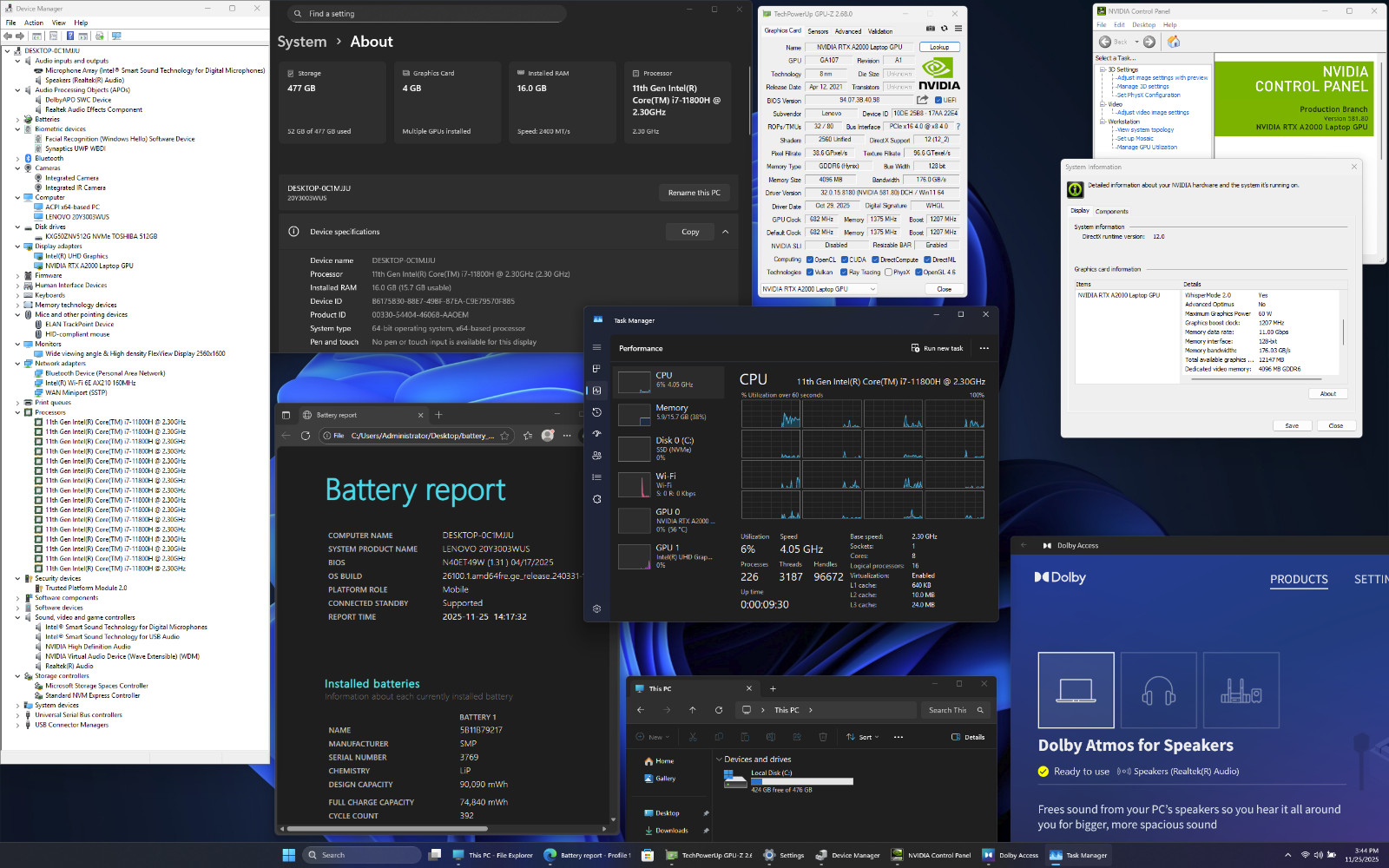 Lenovo ThinkPad P1 Gen 4 i7-11800H 16 2560×1600 16GB 512GB SSD NVIDIA RTX A2000